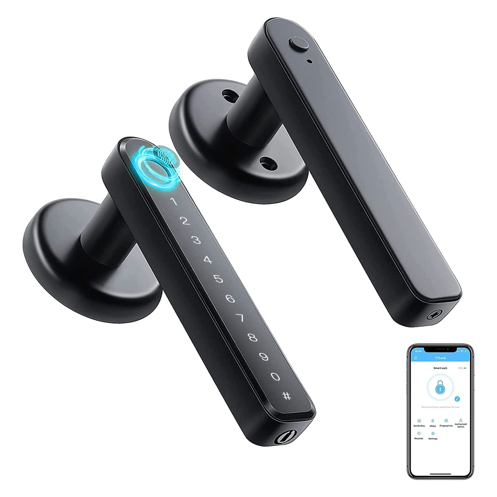 Smart Fingerprint Door Lock - Keyless Entry with Touchscreen & Keypad, Biometric Deadbolt with Reversible Lever for Home Security - Perfect for Apartments & Smart Homes (Black)