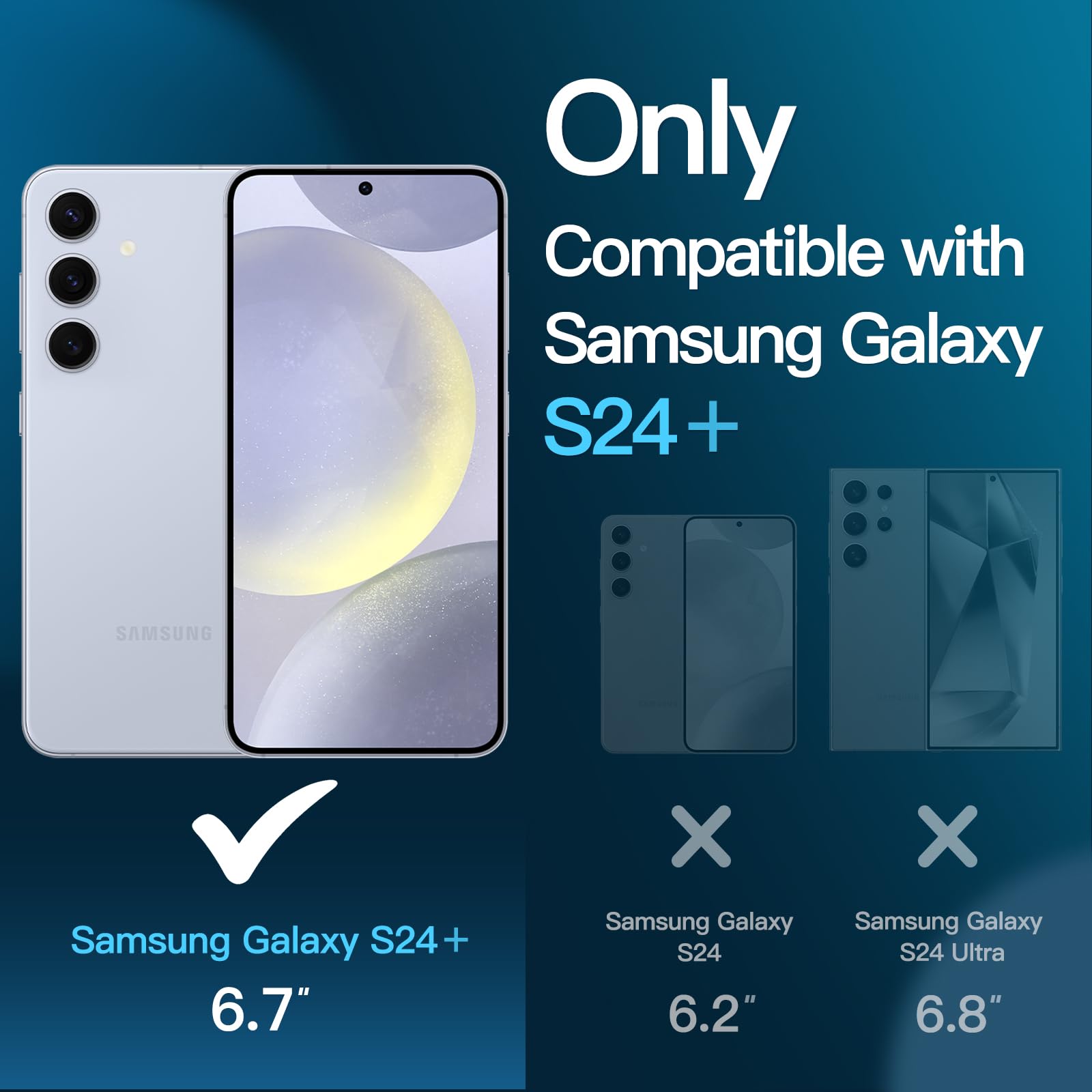JETech 5 in 1 Matte Case for Samsung Galaxy S24+ / S24 Plus 5G - 2-Pack Screen Protector + Camera Lens Protector - Translucent Back Protective Phone Cover with Tempered Glass Film (Sapphire Blue) - Perfect for Daily Use, Work & Outdoor Activities