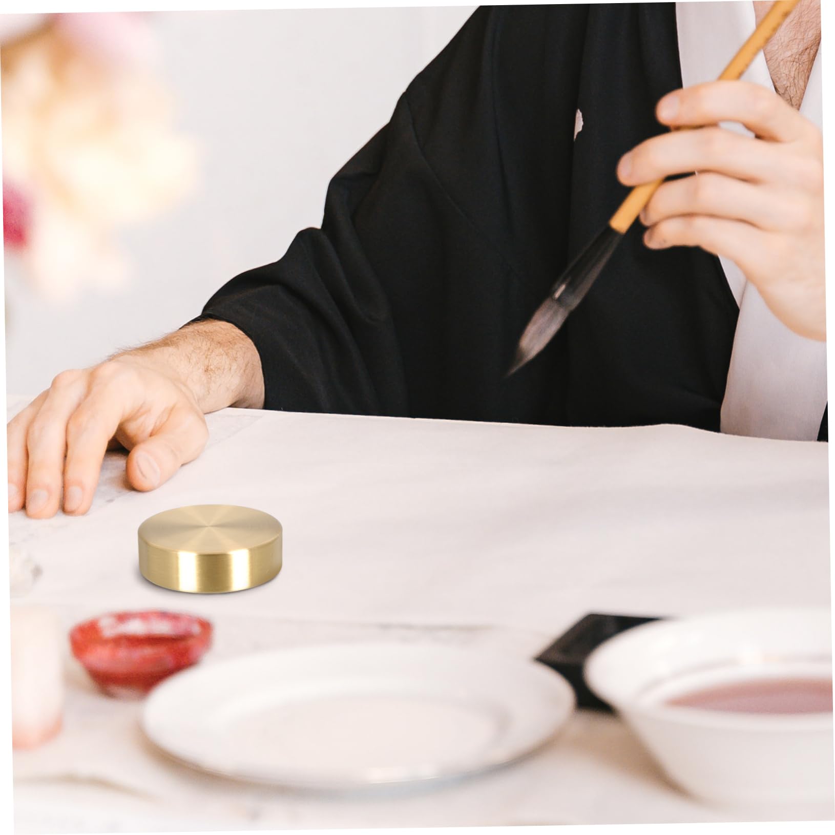 NAMOARLY 4-Piece Brass Round Ruler Paperweights - Heavy Duty Desktop Paper Holders for Drawing, Office & Crafting - Decorative Brass Paperweights for Artists, Architects & Stationery Lovers