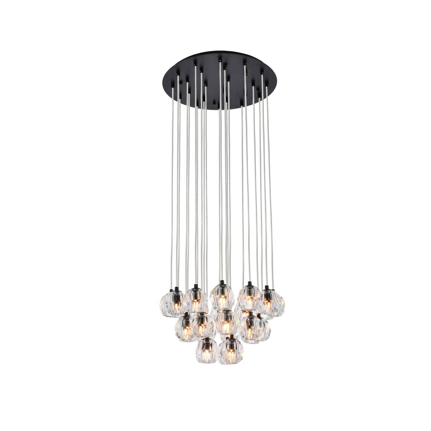 24-Light Black Modern Chandelier - Eren Stylish Hanging Pendant Light Fixture for Dining Room, Living Room, Bedroom, Kitchen, and Foyer