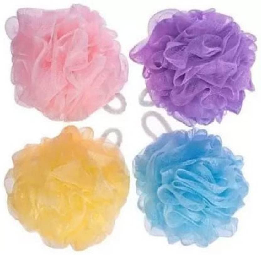 Nicolette Soft Round Loofah Sponge Pouf - Exfoliating Body Scrubber for Men, Women & Kids - Gentle Bath Sponge for Shower & Skin Care - Pack of 2 Multicolor - Perfect for Daily Exfoliation & Luxurious Bathing Experience