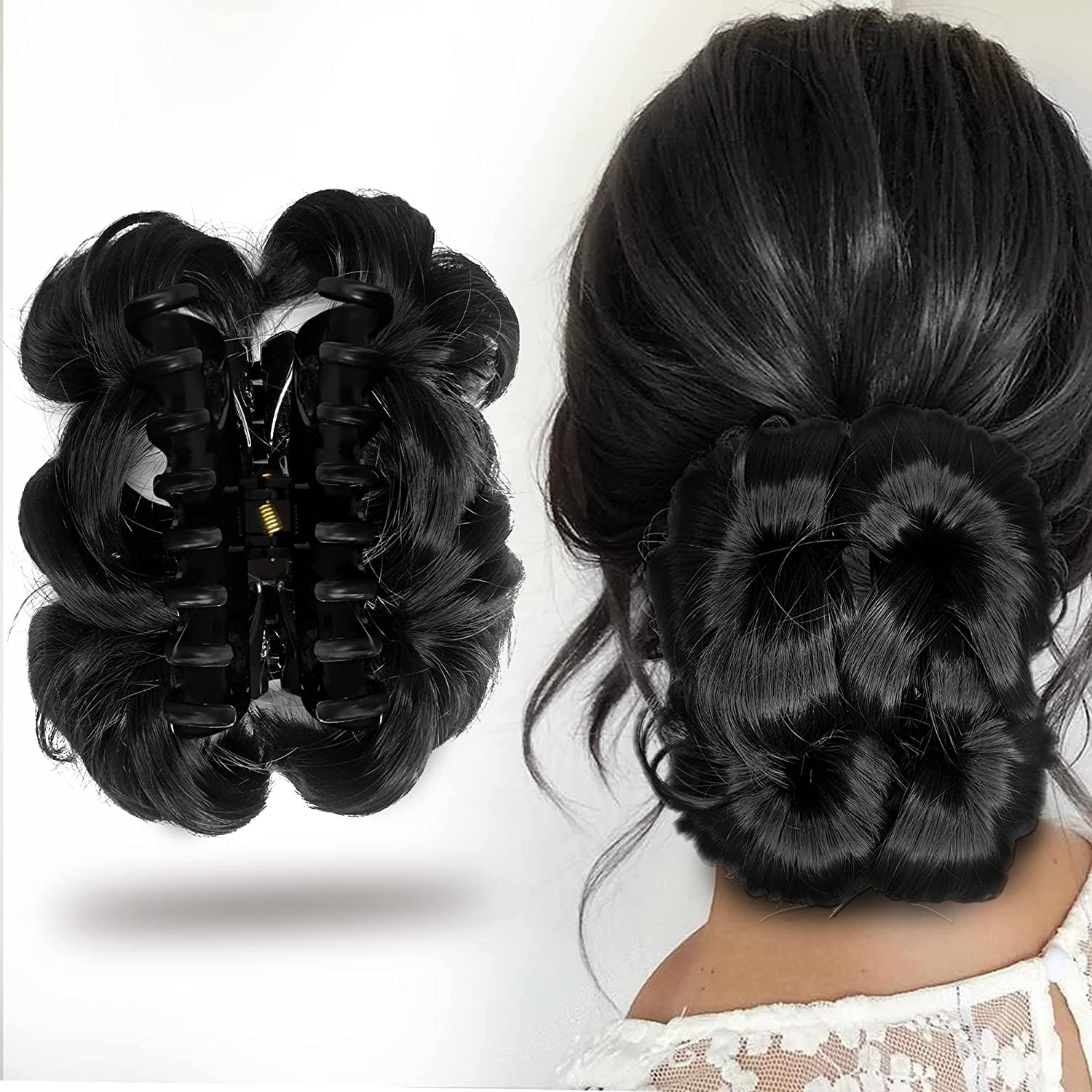 D-DIVINE Women's Synthetic Hair Clip-in Bun Extension - Natural Black for Updos, Ponytails & Special Occasions