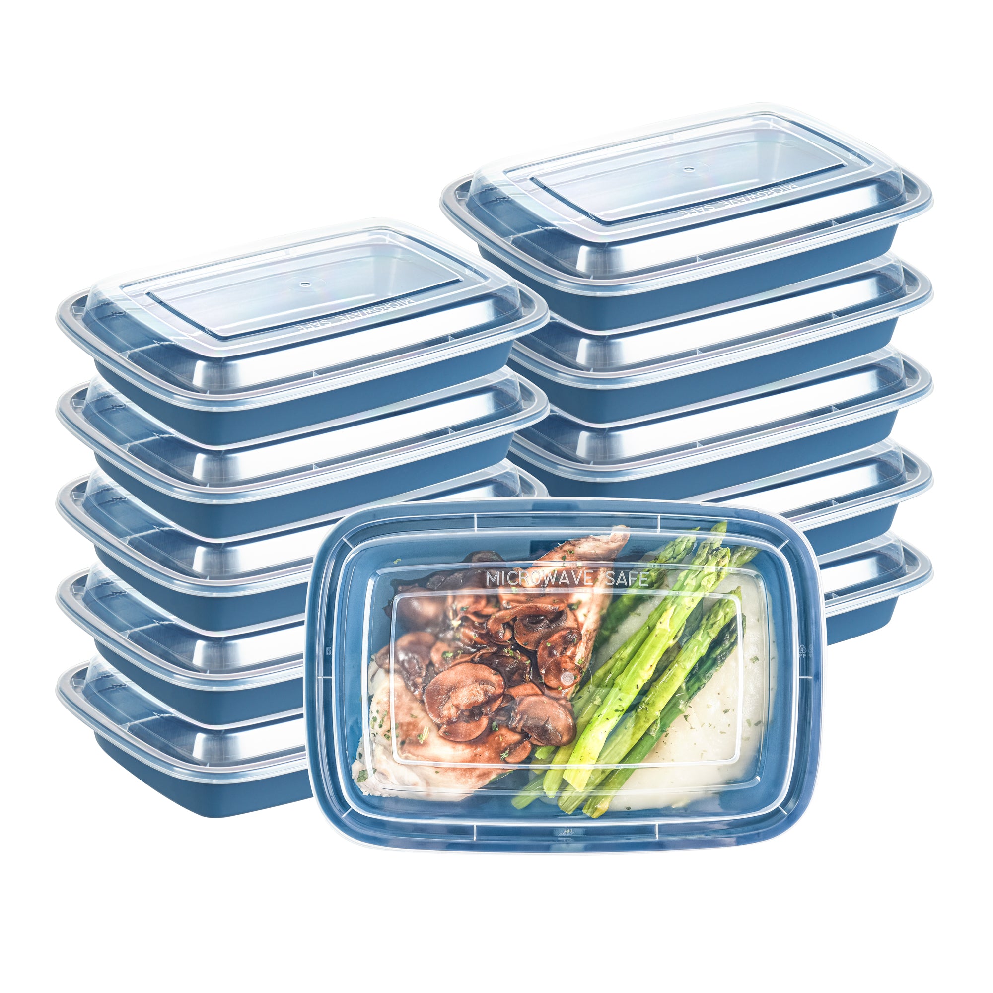 16 oz Rectangle Midnight Blue Plastic To Go Containers with Clear Lids - 100 Pack (7.75