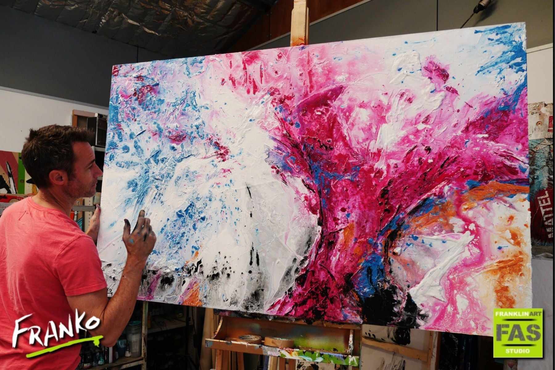 160cm x 100cm White Pink Abstract Floral Canvas Painting - Modern Home Decor for Living Room, Bedroom & Office Wall Art
