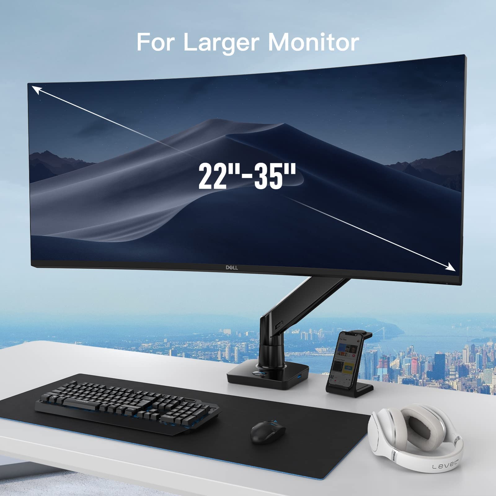 HUANUO Dual Monitor Stand for 13-32 Inch Screens with Heavy-Duty Base & Single Monitor Arm for 22-35 Inch Ultrawide - Perfect for Home Office, Gaming Setup, and Workspace Organization