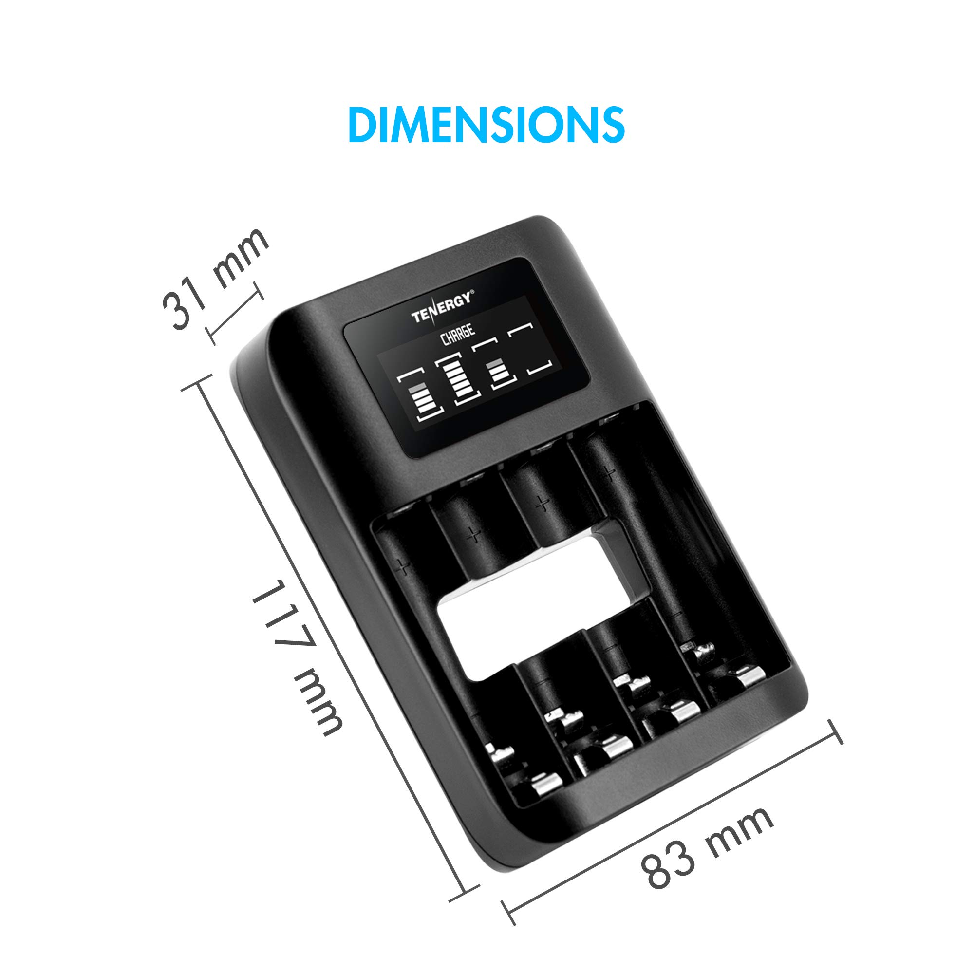 Tenergy TN474U 4-Bay LCD NiMH/NiCD Battery Charger with USB Input - Fast Charging for AA/AAA Rechargeable Batteries - Perfect for Cameras, Game Controllers & Electronics
