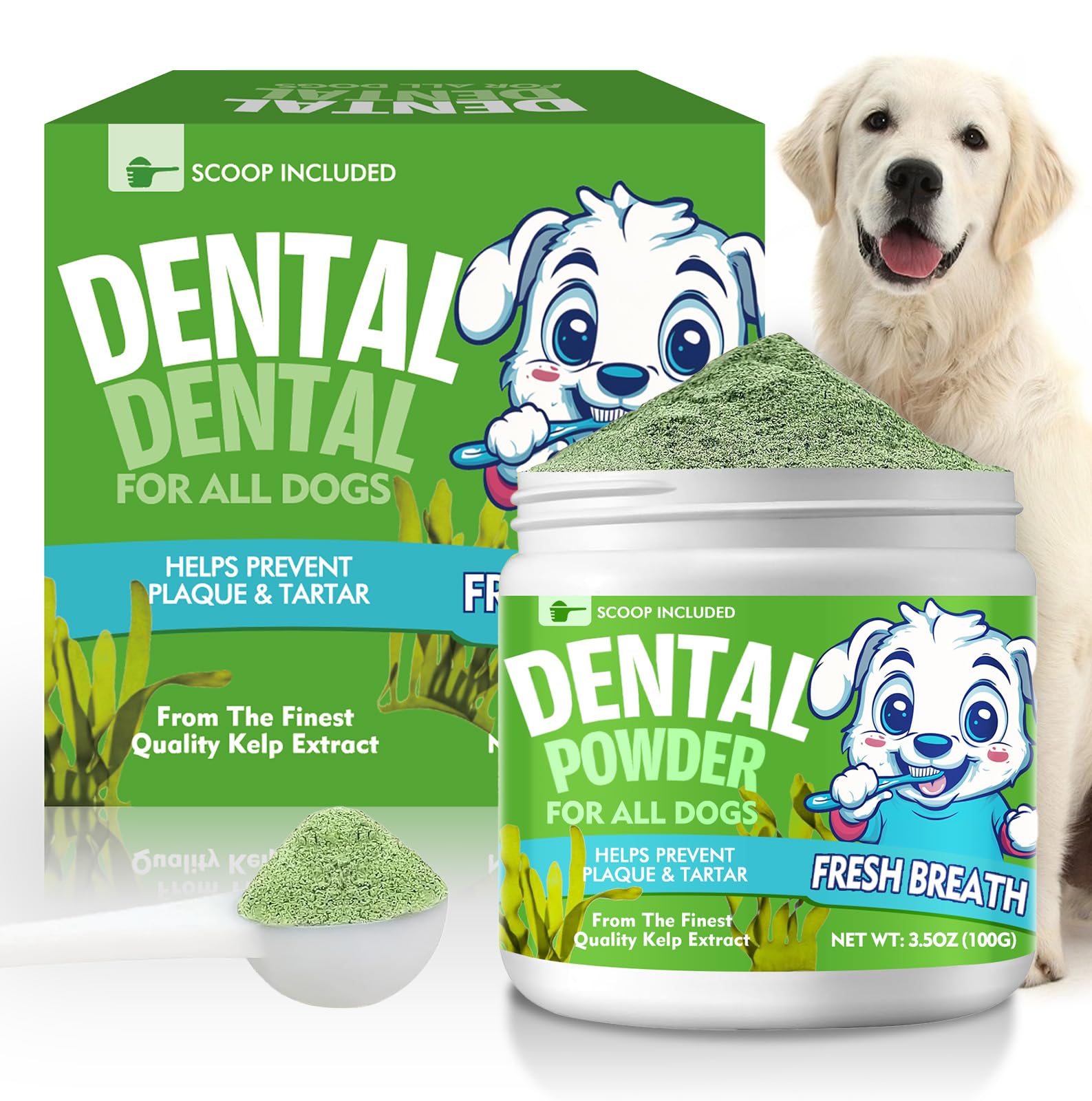 Natural Dog Dental Powder for Fresh Breath - Teeth Cleaning & Plaque Control for Dogs & Cats (100g) | Reduce Bad Breath & Improve Oral Health - Perfect for Daily Dental Care at Home