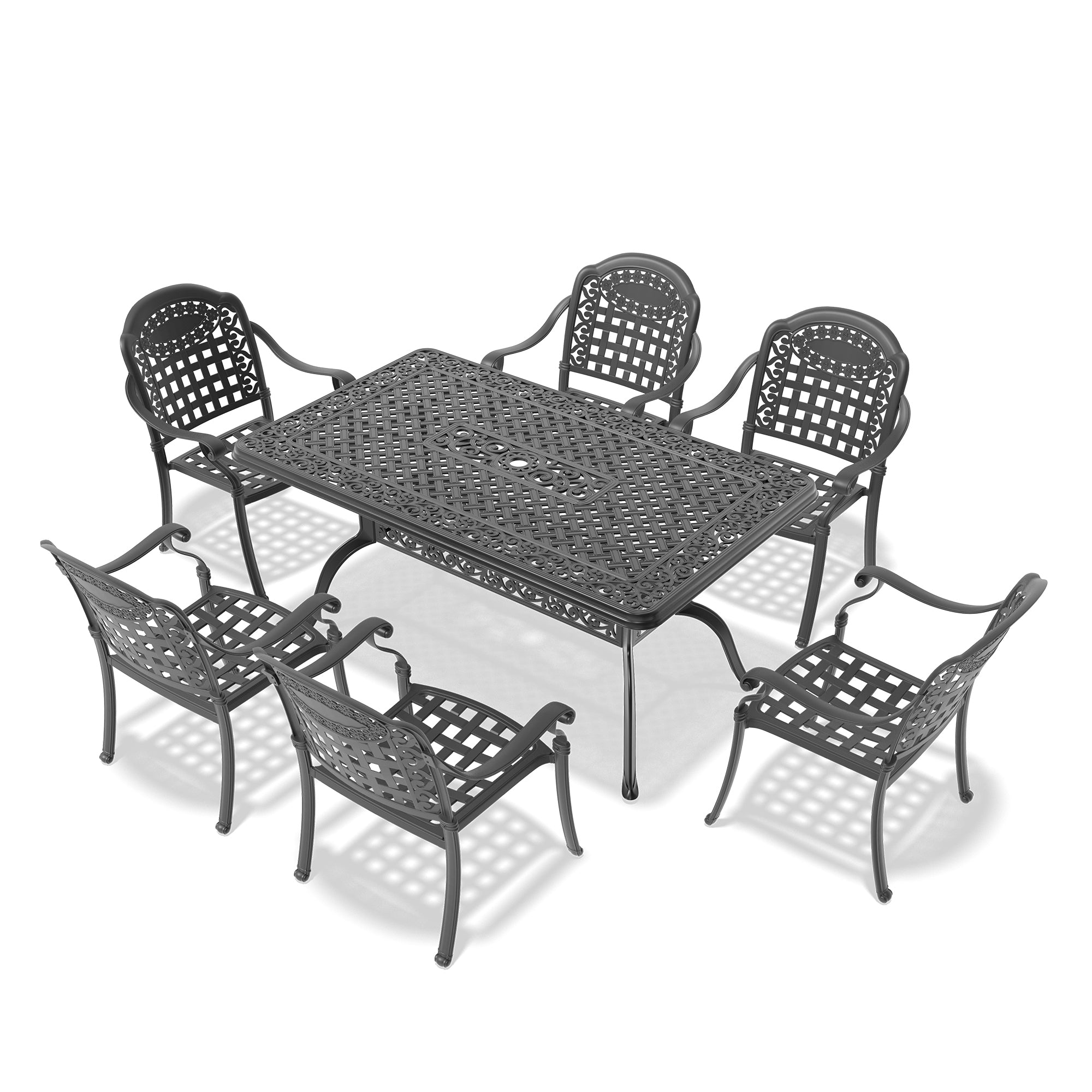 7-Piece Cast Aluminum Patio Furniture Set with Cushions (Random Colors) - Outdoor Dining & Lounge Set for Garden, Poolside, and Backyard Relaxation
