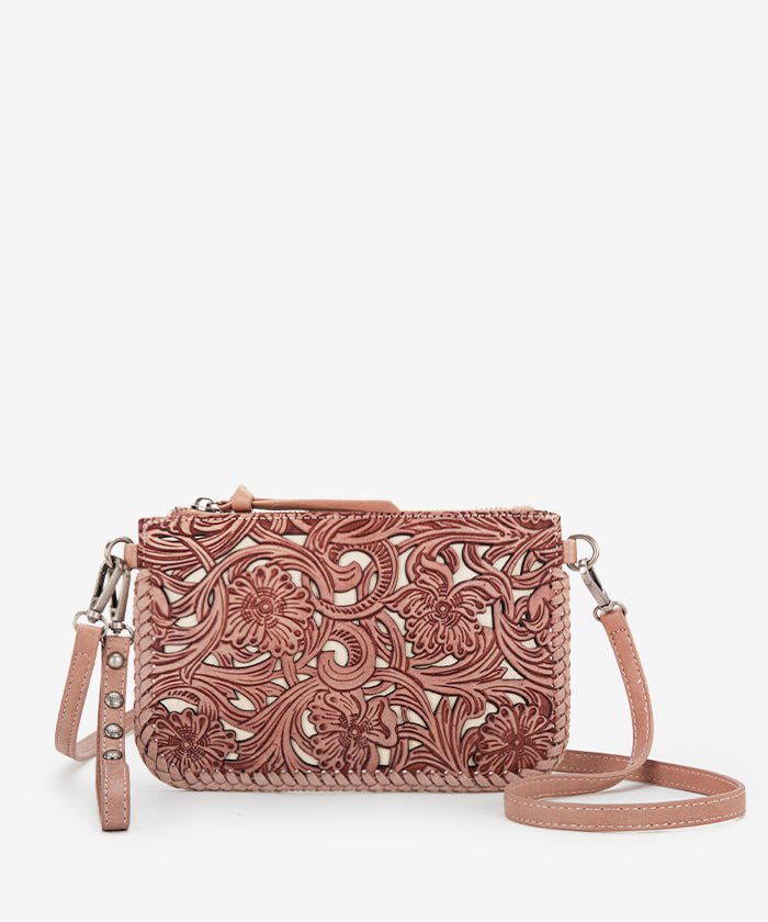 Trinity Ranch Genuine Leather Tooled Crossbody Purse for Women - Western Boho Handbag with Adjustable Strap - Perfect for Daily Use, Travel & Outdoor Events
