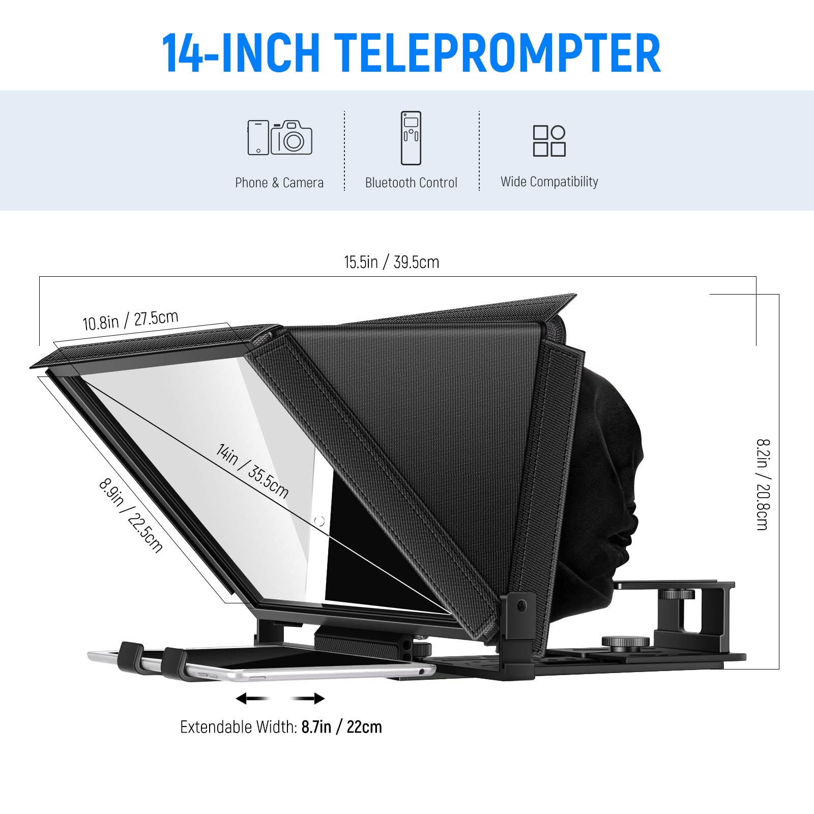 NEEWER X12 14-inch Aluminum Alloy Teleprompter for iPad, Tablet & Smartphone - Remote Control Included with Carry Case - iOS/Android Compatible for Online Teaching, Vlogging, Live Streaming & Video Conferencing