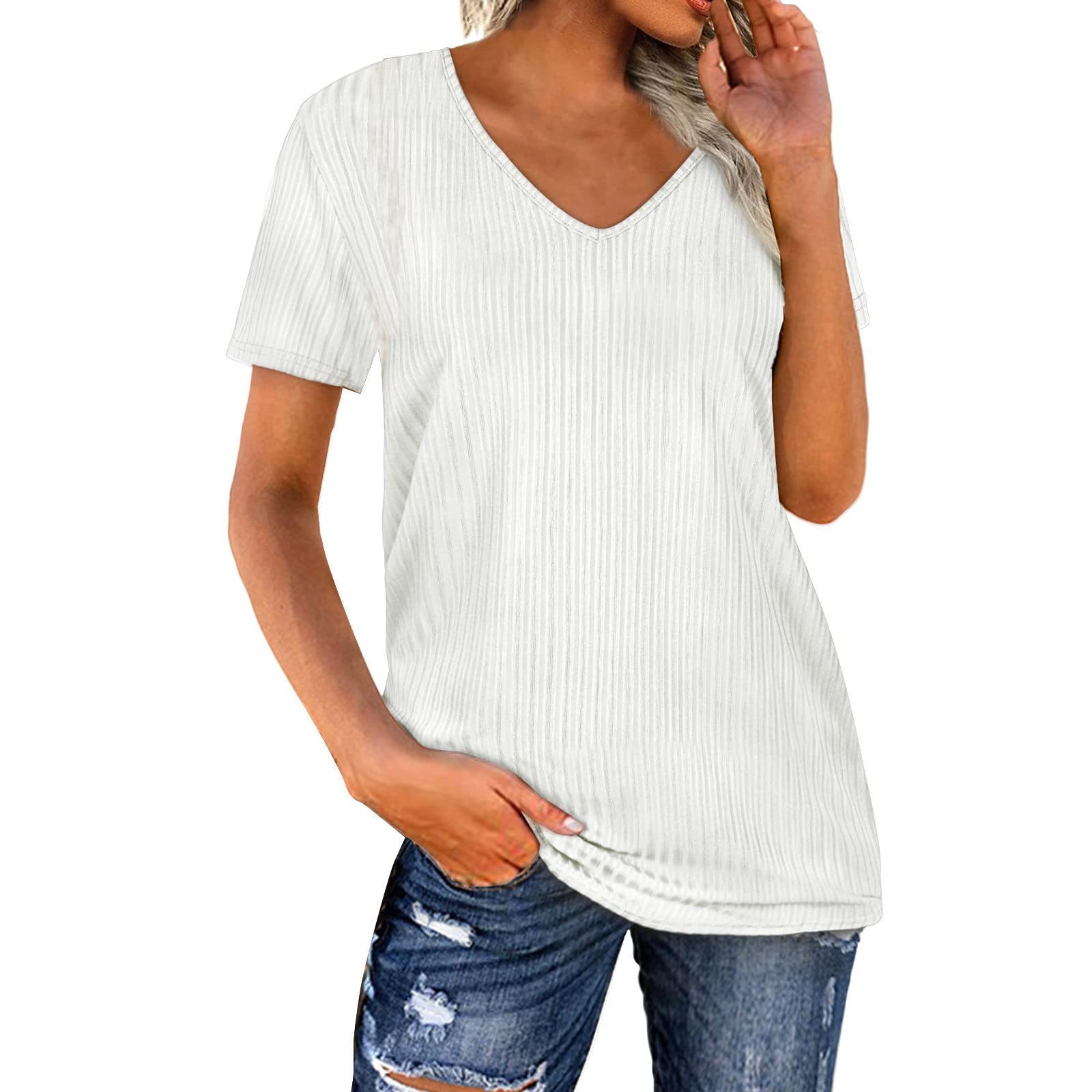 Women's V-Neck Short Sleeve Summer T-Shirt - Breathable Dry Fit Casual Tee for Ladies - Perfect for Workouts, Beach Outings & Everyday Wear