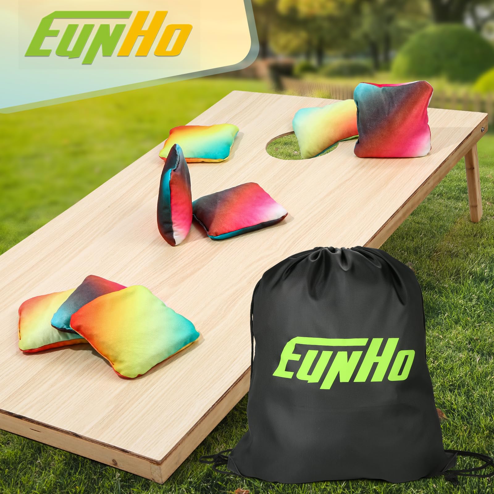 EunHo Professional Double Sided Cornhole Bags Set of 8 - Regulation Size & Weight with Sticky/Slick Sides - Premium Bean Bags for Outdoor Games, Tailgating, Backyard Parties and Cornhole Tournaments
