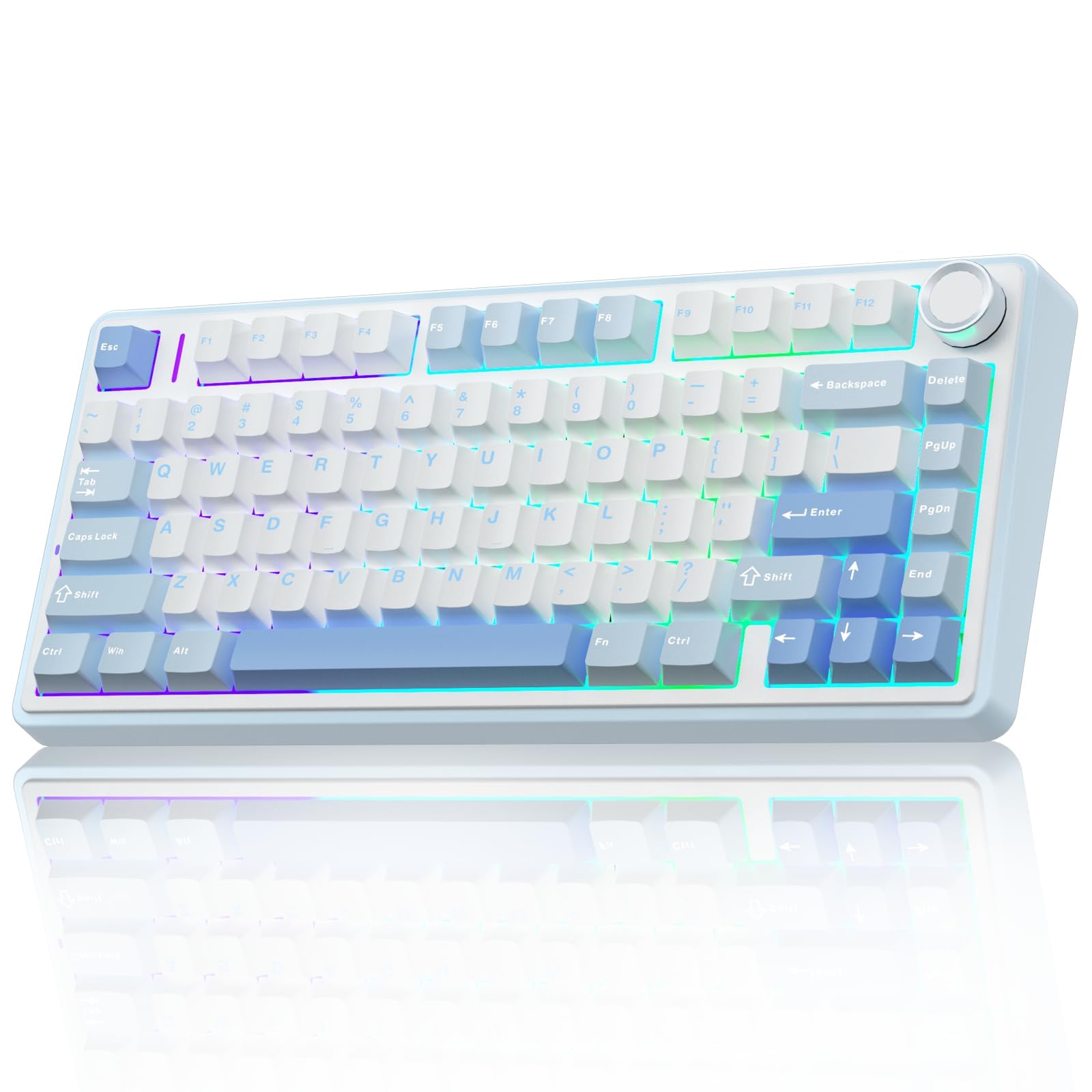 AULA F75 Wireless Mechanical Keyboard - RGB Backlit, Hot Swappable, Greywood Switch for Gaming & Office (Salt White Blue)