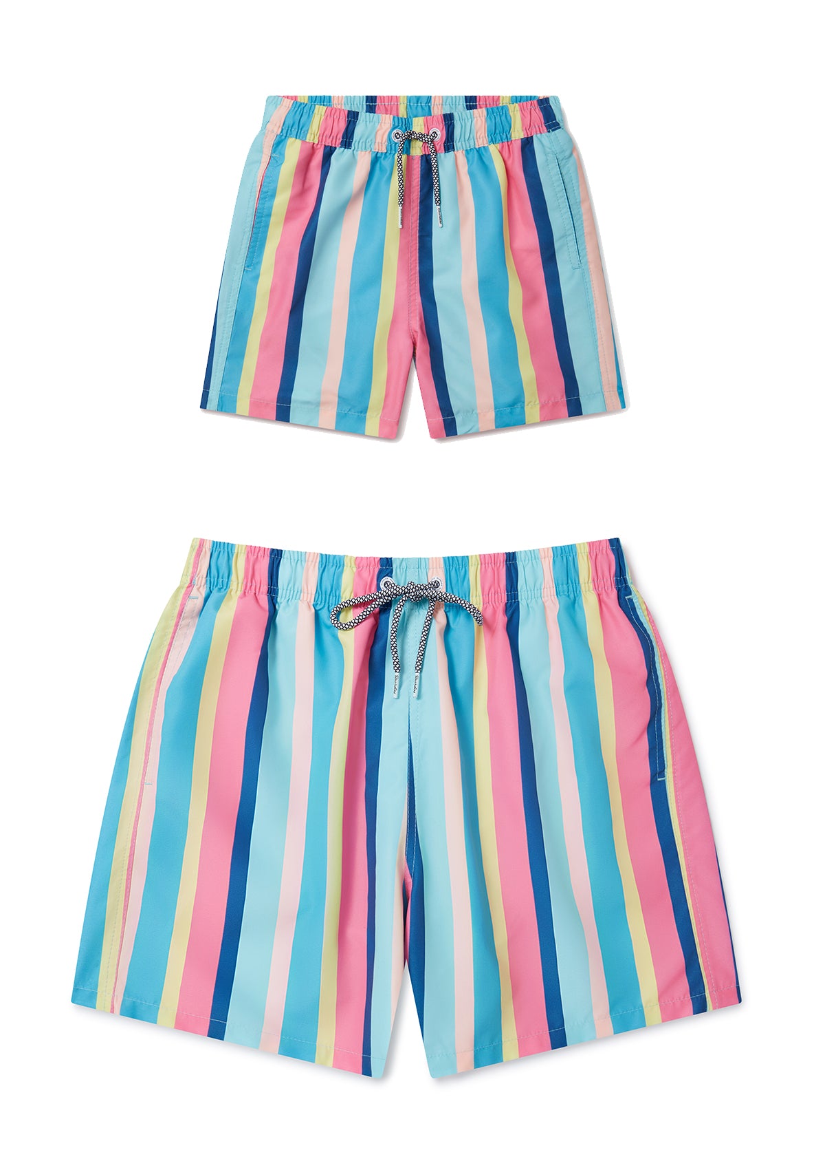 Stylish Cake Stripe Swim Shorts for Men & Boys - Matching Father & Son Swimwear Set for Beach, Pool & Summer Vacations