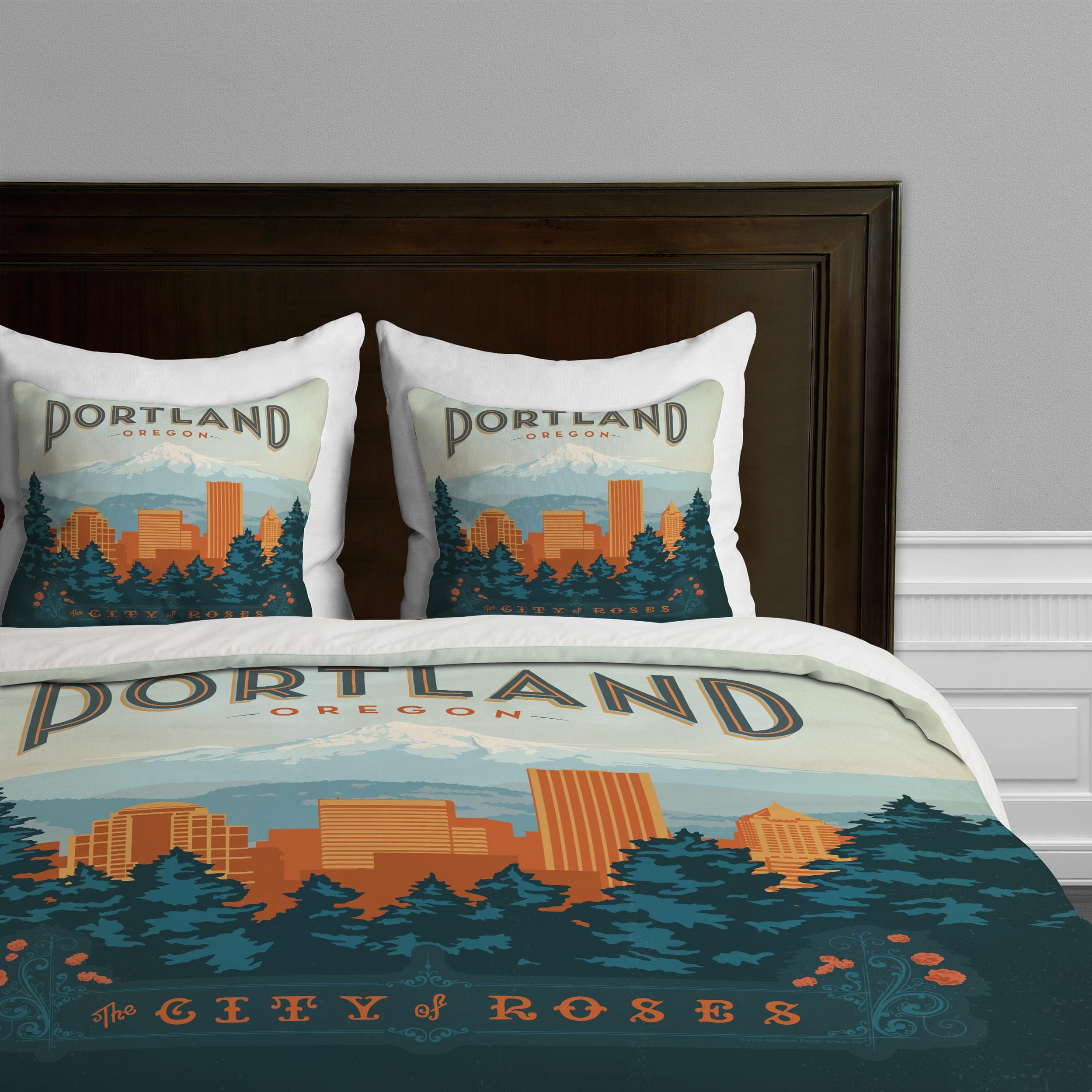 Deny Designs Anderson Design Group Portland Duvet Cover - Twin/Twin XL Size | Vibrant Cityscape Art Bedding | Perfect for Dorm Rooms, Guest Bedrooms & Modern Home Decor