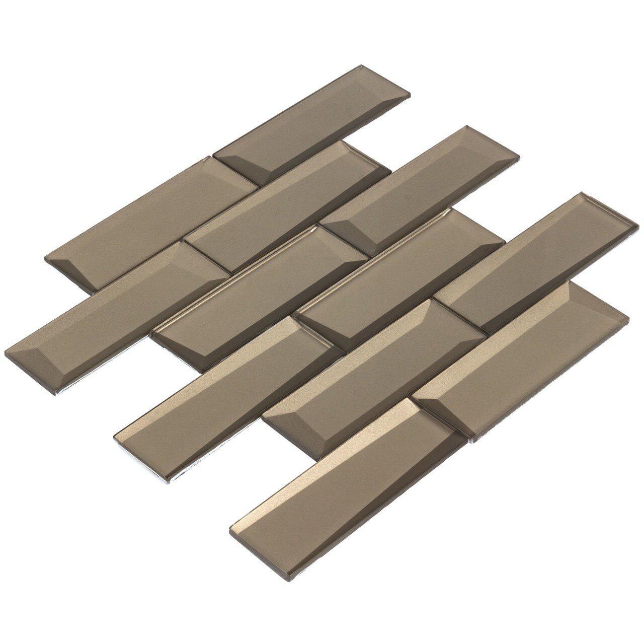 Bronze Glass Wall Tile 2x6 Inch - Modern Mosaic Backsplash for Kitchen & Bathroom Decor