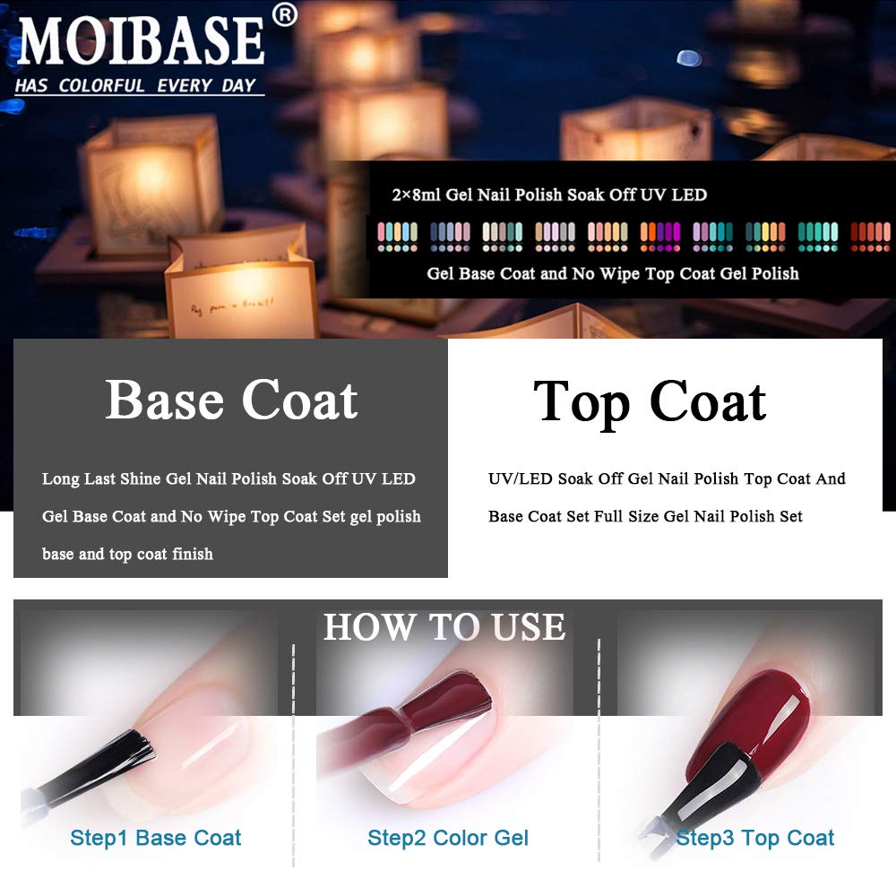 UV LED Gel Nail Polish Set - Base Coat & No Wipe Top Coat for Soak Off Manicure | DIY Starter Kit for Salon-Quality Nails at Home | Perfect for Daily Wear, Special Occasions & Nail Art