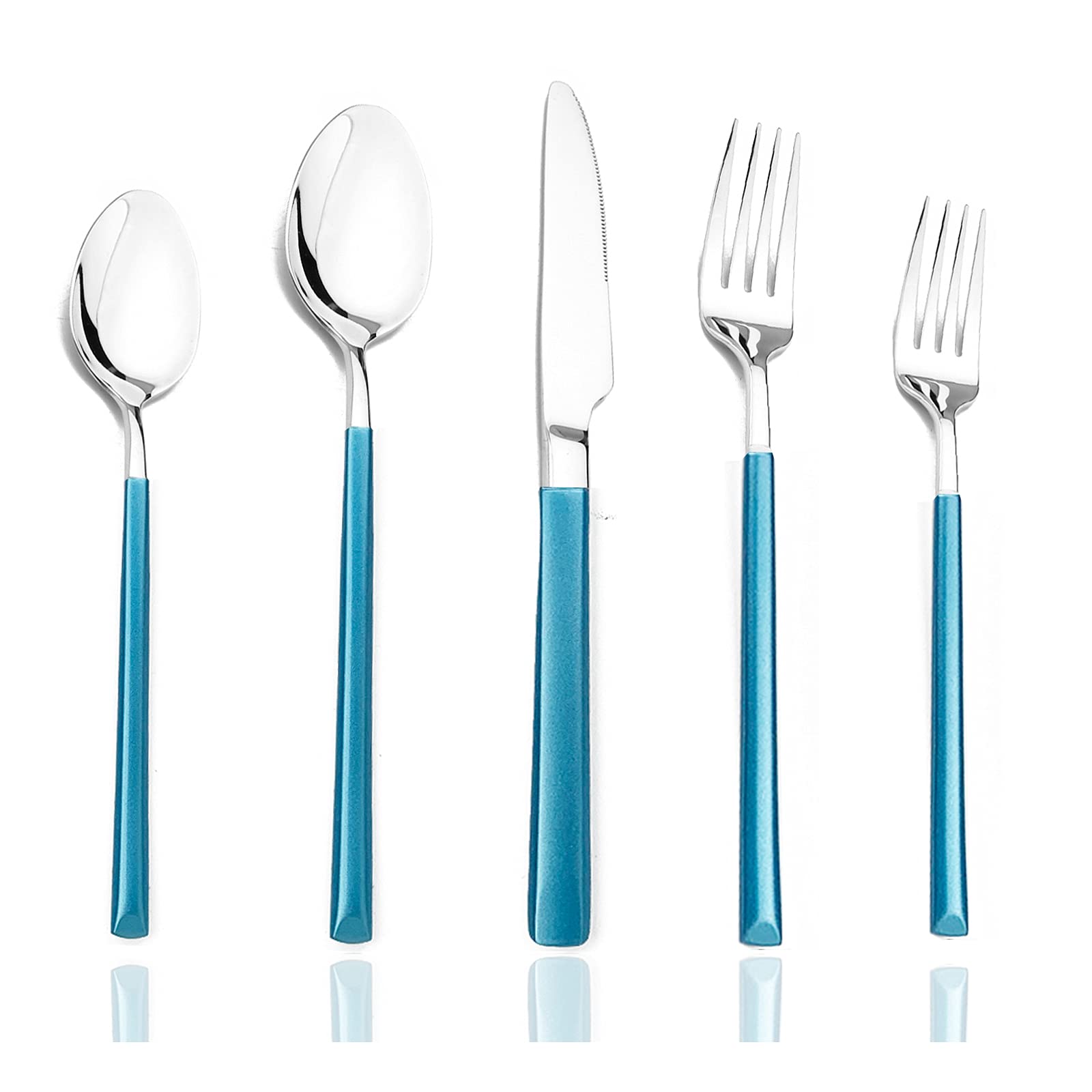 Premium 20-Piece Silverware Set - 18/10 Stainless Steel Flatware Service for 4 (Forks, Spoons, Knives) - Square Edge & Mirror Polished - Dishwasher Safe - Elegant Blue Silver - Perfect for Dinner Parties, Restaurants & Everyday Dining