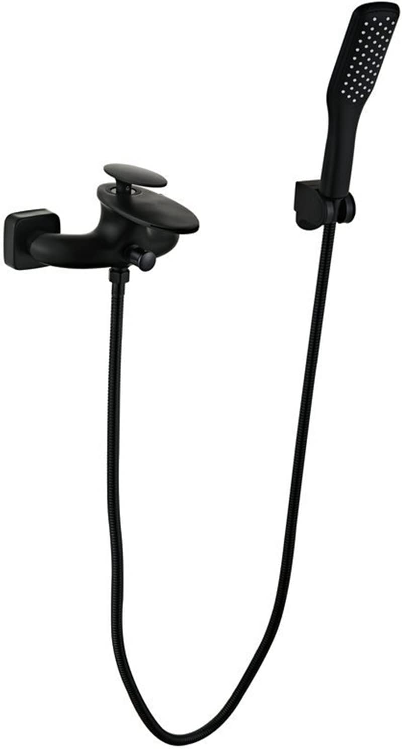 Black Waterfall Bathroom Faucet Set - Wall Mounted Shower Mixer Tap with Handheld Shower Head & Hose for Bath, Shower, and Basin | Perfect for Modern Bathroom Renovations & Spa-Like Showers