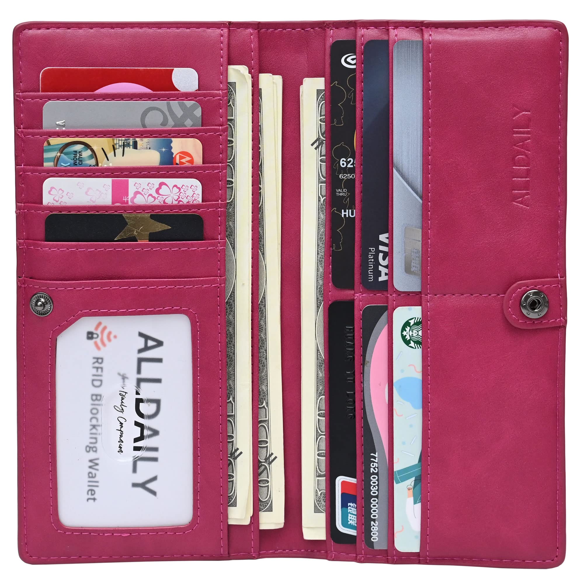 Ultra Slim RFID Blocking Women's Wallet - Bifold Credit Card Holder for Ladies with Long Billfold (Fuchsia Purple) | Perfect for Everyday Use, Travel & Gift Giving