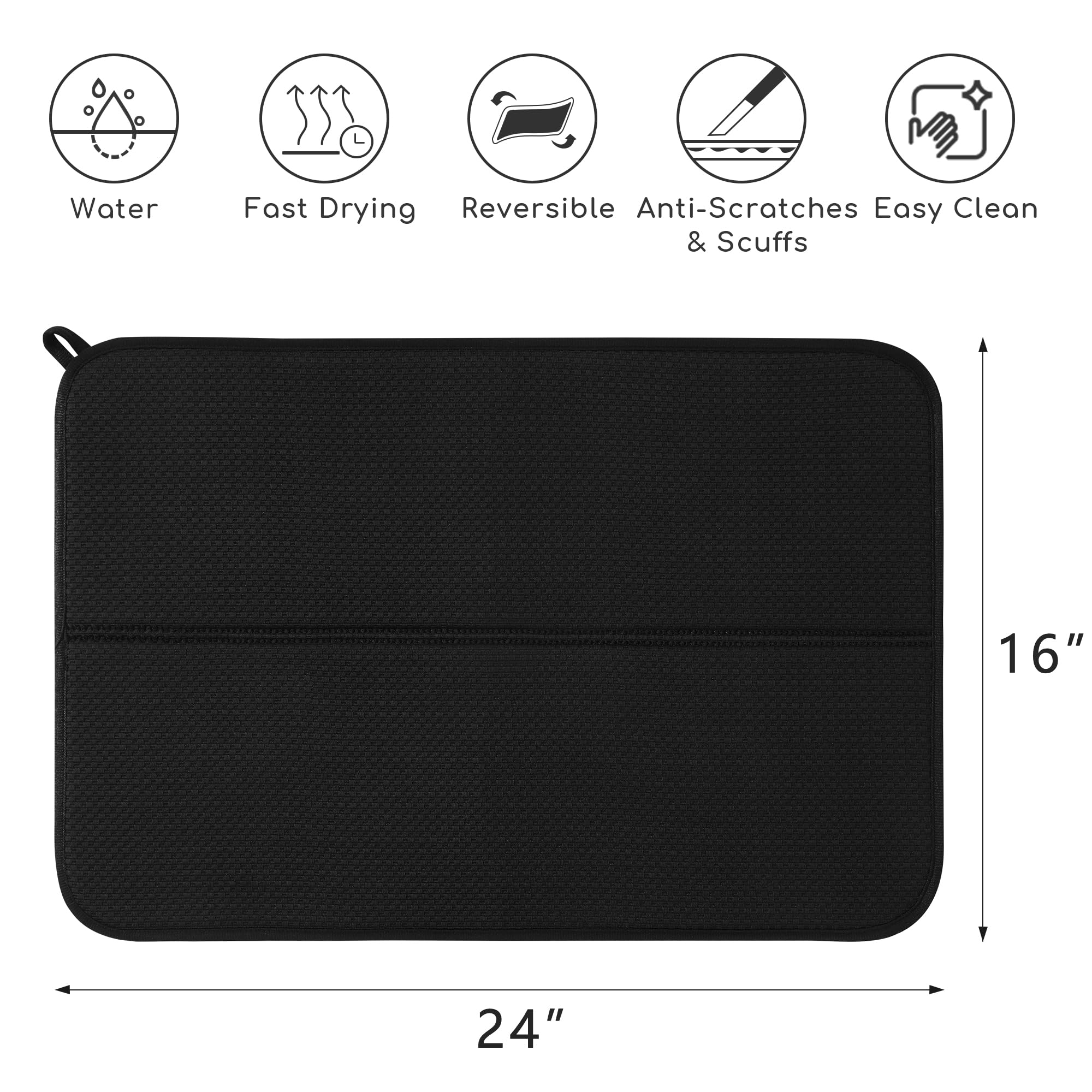 2 Pack Super Absorbent Microfiber Dish Drying Mats - 16x24 Inch Large Kitchen Counter Drying Pads | Non-Slip Dishes Drainer Mats for Sink, Countertop & Dish Rack (Perfect for Drying Dishes, Cups & Utensils)
