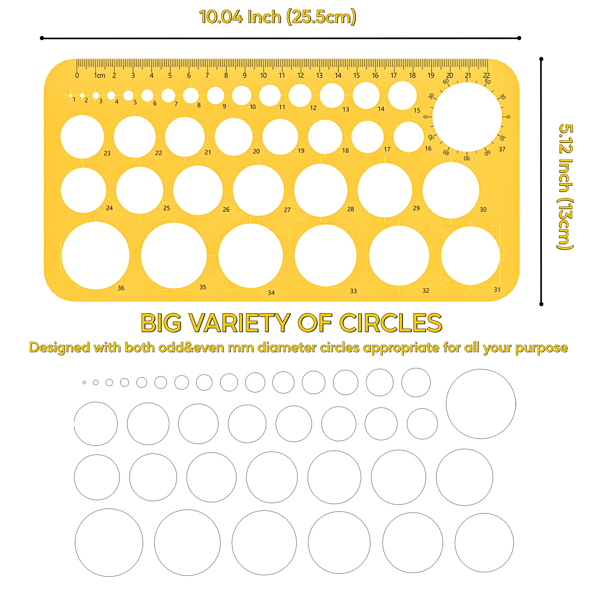 RZDEAL Circle Stencil Template Set - 1mm to 37mm Round Drawing Tool for Artists, Designers & Crafters | Perfect for Sketching, Scrapbooking, DIY Projects & Wall Art