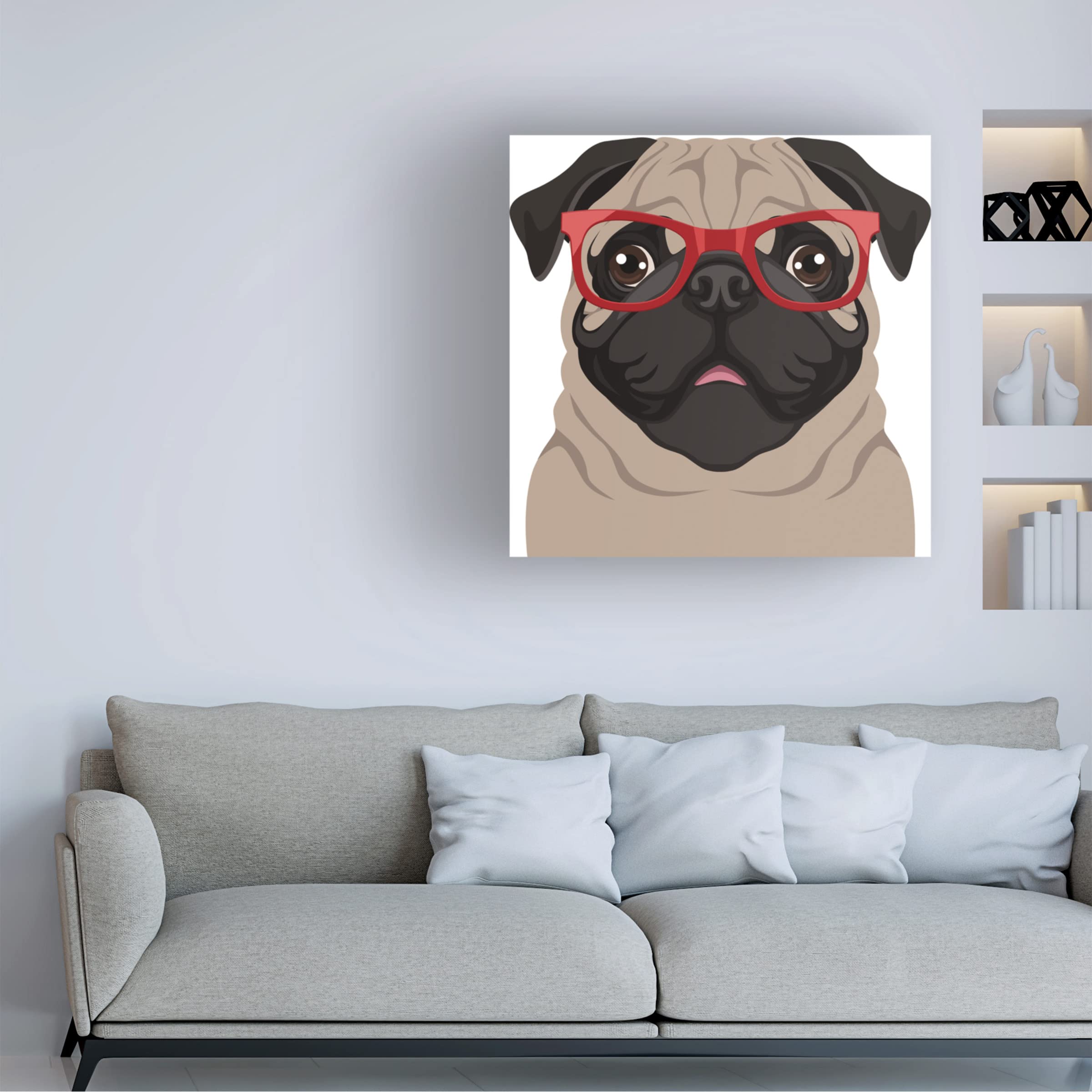 Pug Wearing Hipster Glasses Canvas Art Print - 6' Trendy Dog Wall Decor for Living Room, Bedroom & Office - Funny Animal Portrait by Trademark Fine Art