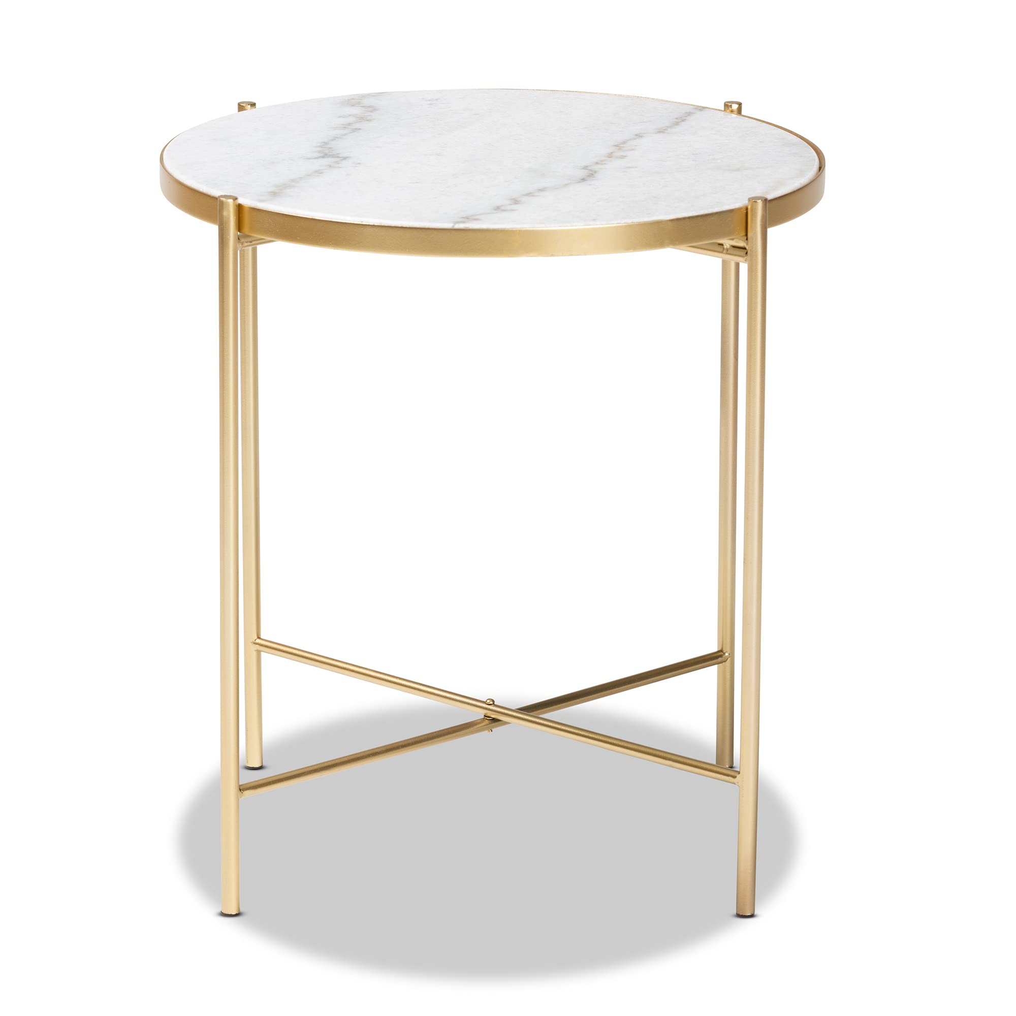 Baxton Studio Maddock End Tables - White Marble Top with Gold Metal Base - Perfect for Living Room, Bedroom, or Office Side Tables
