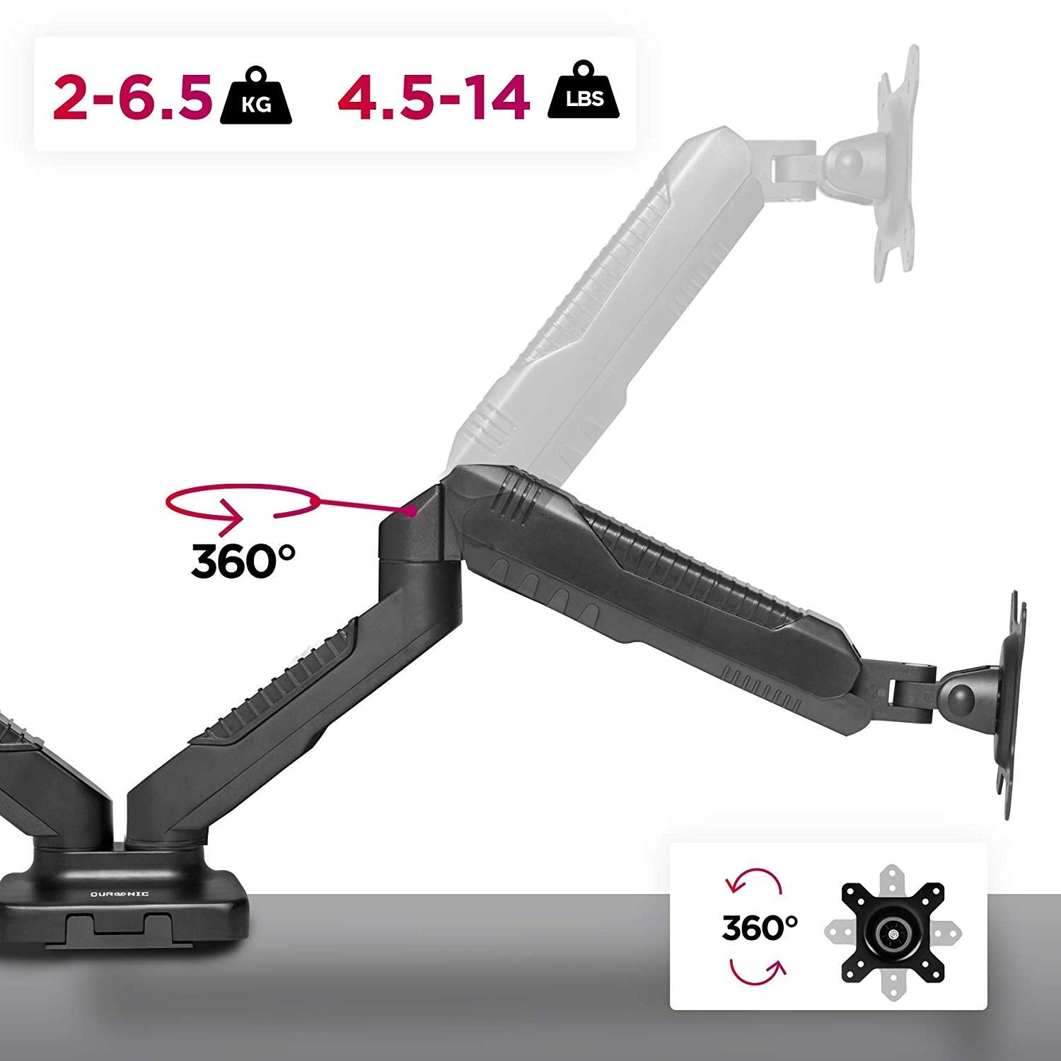 Duronic DMDC52 Dual Monitor Arm Stand - Gas Spring Desk Mount for 13-24