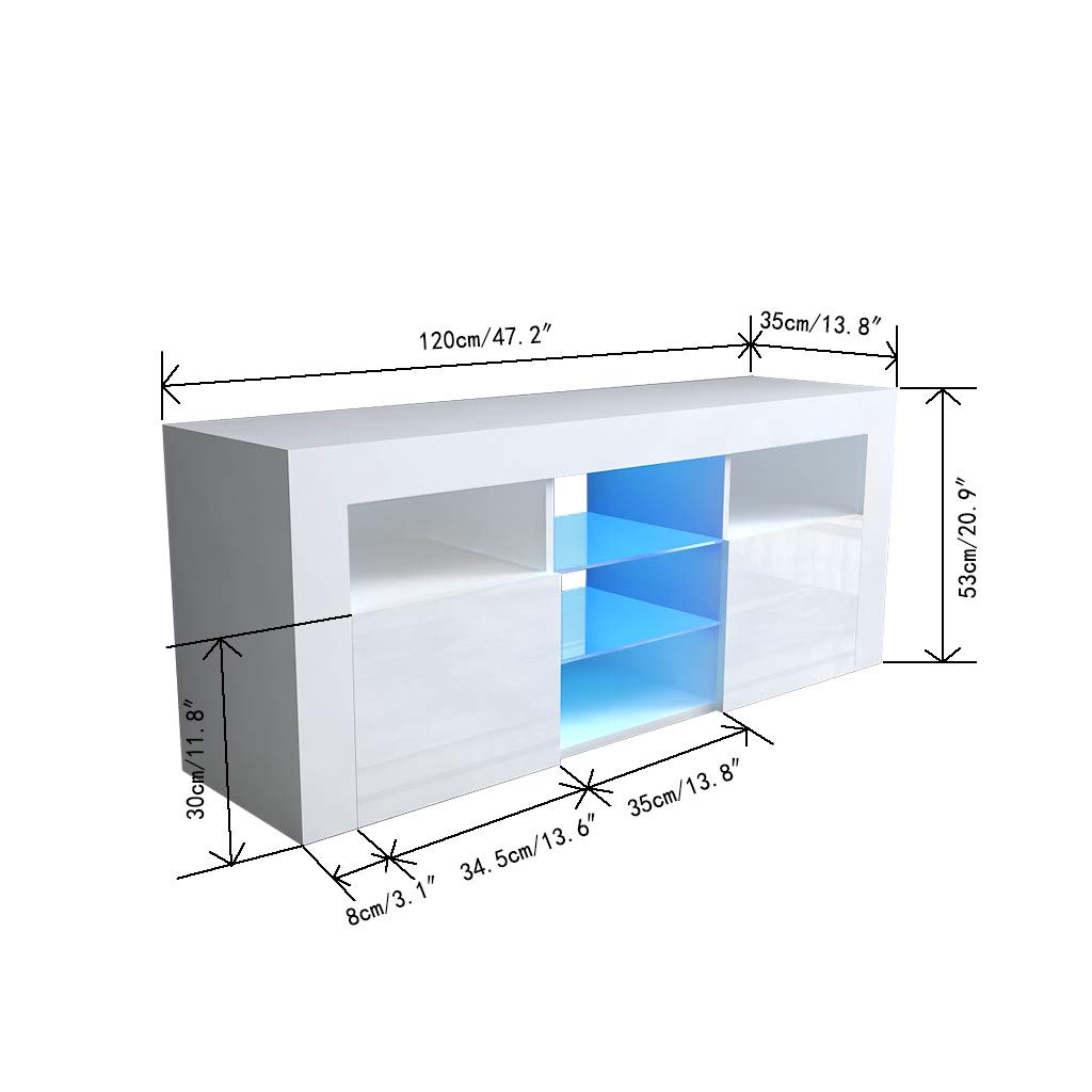 Modern Minimalist TV Stand with High-Gloss LED Lights - White Media Cabinet for Living Room, Bedroom & Home Theater - Sturdy Entertainment Center for Flat Screen TVs up to 65