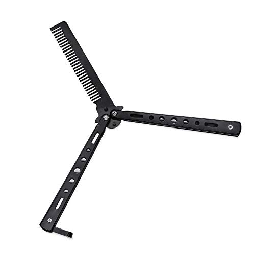 1Pc Black Metal Butterfly Knife Trainer - Practice & Skill Tool for Beginners | Durable Comb Style Design for Safe Flipping Tricks & Martial Arts Training