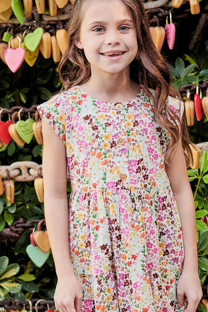 Girls Floral Chicken Print Dress - Pink Ruffled Party Dress for Kids Birthday, Photo Shoot & Special Occasions