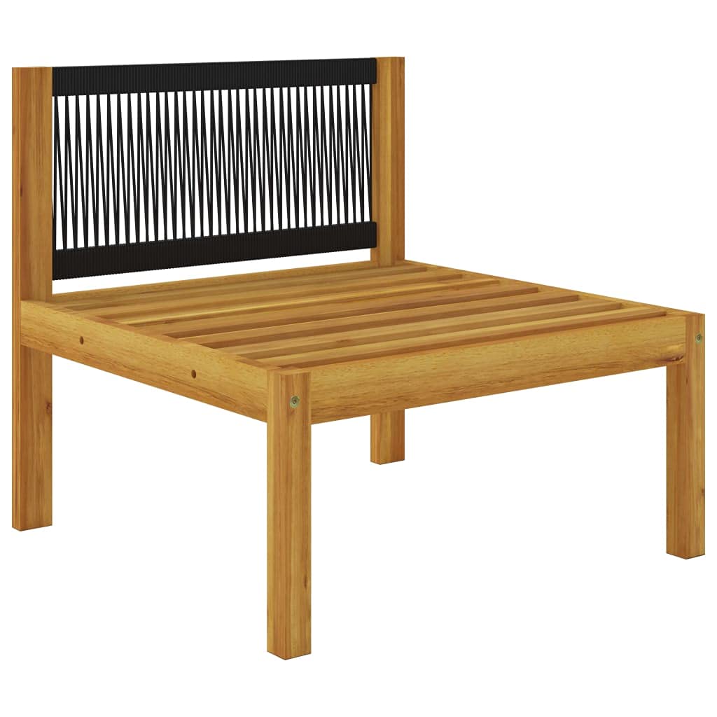 Premium Acacia Wood Patio Middle Sofa - Modular Outdoor Furniture with Comfortable Padded Cushions & Unique Rope Backrest - Durable Garden Seating for Patio, Deck, Poolside or Backyard Relaxation