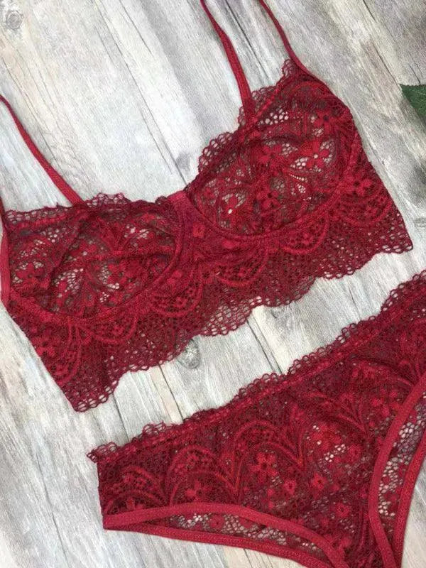 Sexy Lace Lingerie Set for Women - Sheer Eyelash Trim Bra & Panty Set - Perfect for Valentine's Day, Honeymoon & Romantic Nights