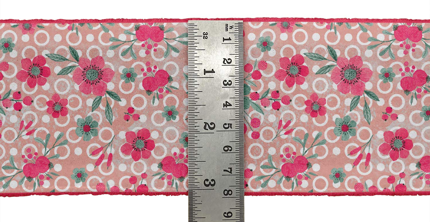 Pink Circle Berries & Primula Stripe Floral Printed Velvet Ribbon Trim - 9 Yards x 3 Inches Wide - Premium Sewing Lace for DIY Crafts, Gift Wrapping, Scrapbooking & Home Decor Accessories