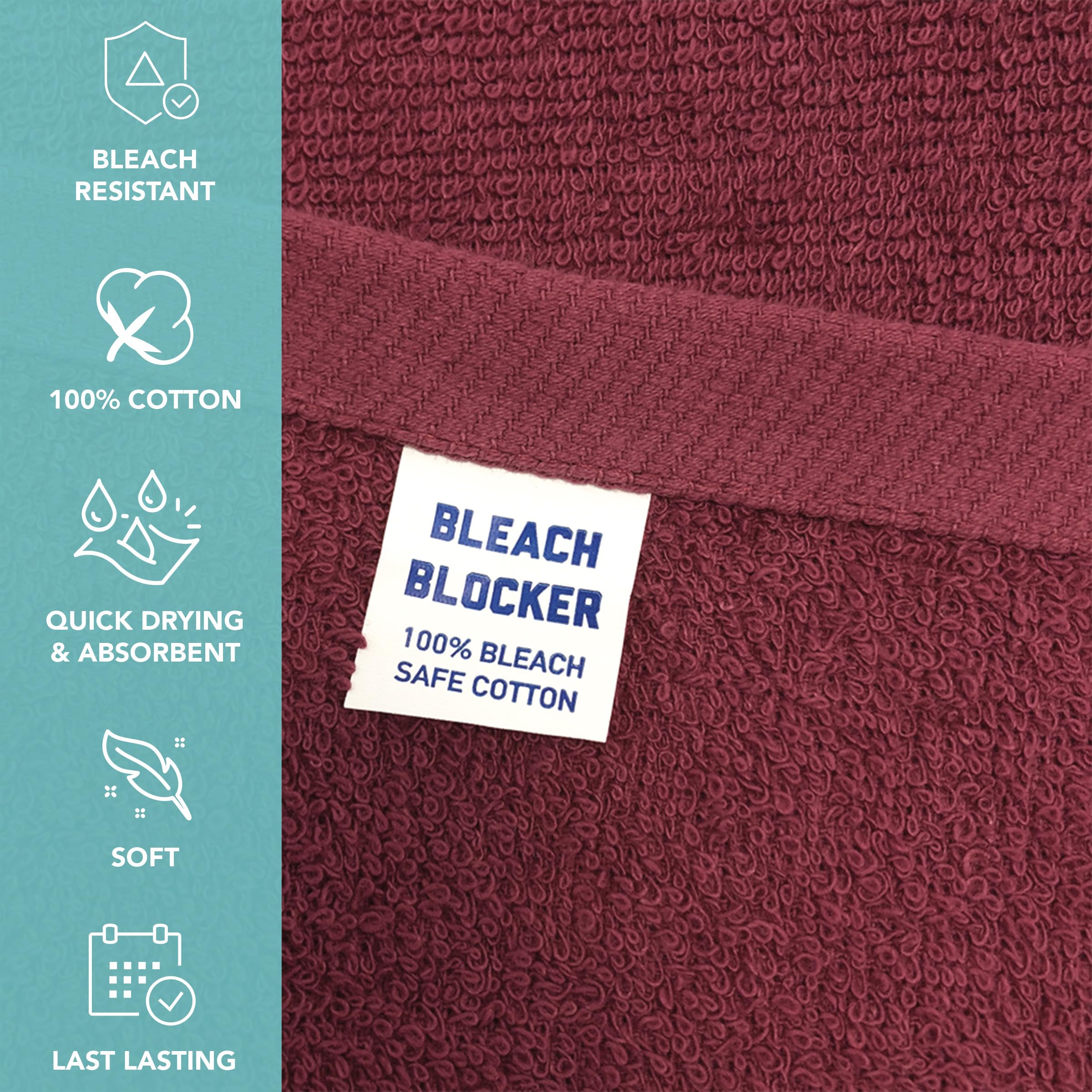 Arkwright Bleach Proof Salon Towels Bulk - 180 Count | 100% Cotton, Highly Absorbent & Quick Dry Spa Face Towels (16x27 Inches, Burgundy) for Hair Stylists, Barbers, Pedicures & Estheticians | Perfect for Salons, Spas & Professional Beauty Services