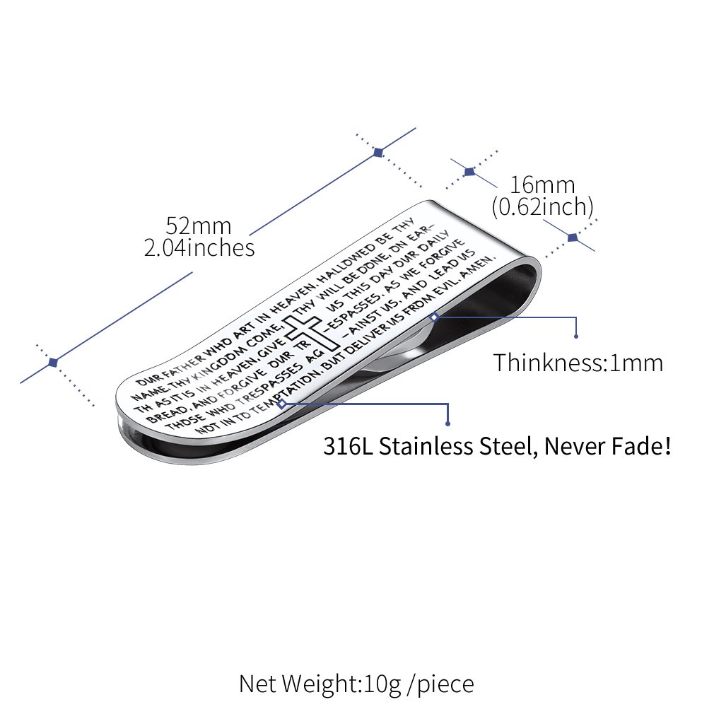 FaithHeart Stainless Steel Money Clip Wallet for Men - Slim Credit Card Holder & Cash Clip - High Polished Smooth Jewelry Gift for Dad, Husband - Perfect for Business, Travel, and Everyday Use