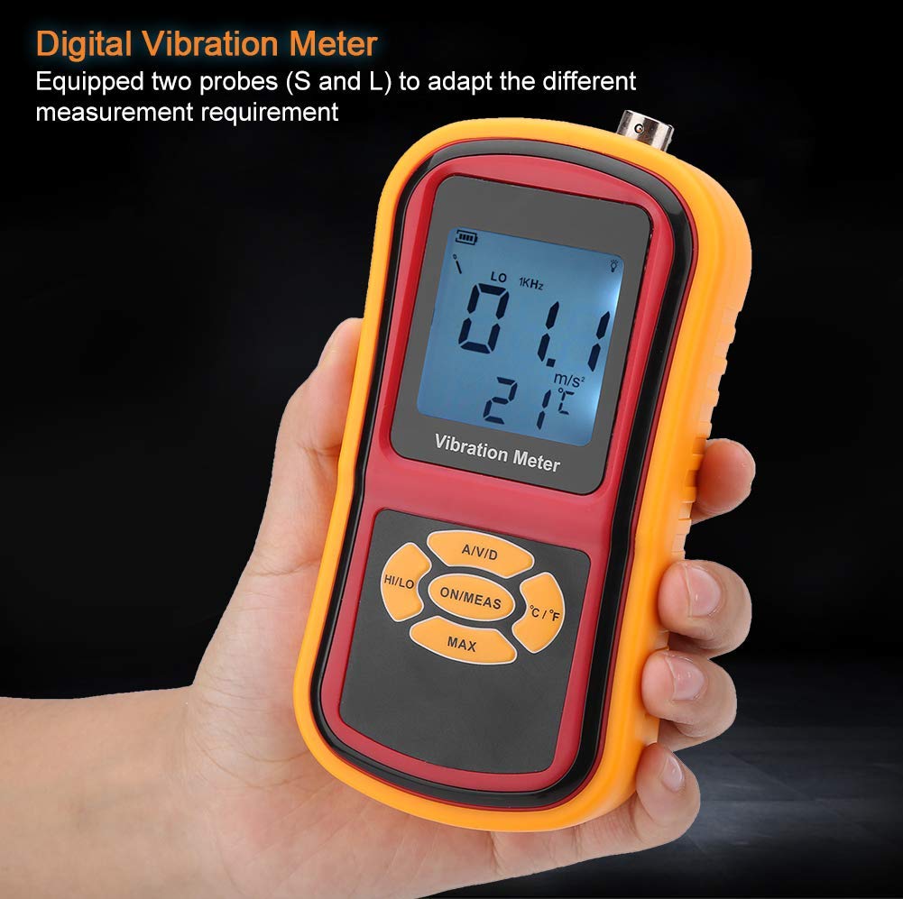 GM63B Digital Vibration Meter - Portable Handheld Vibration Tester with LCD Display & S/L Probes - for Mechanical Watches, Motors, Fans, Bearings - Workshop, Industrial Maintenance, Equipment Diagnosis Tool