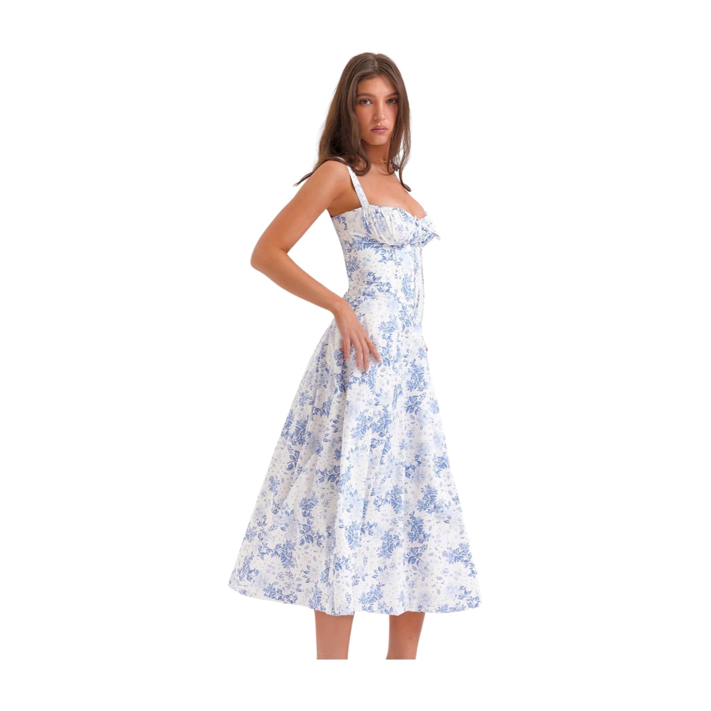 Women's Floral Print Sleeveless Midi Dress - Summer Casual Sundress in Midnight Blue | Perfect for Beach Vacations, Garden Parties & Date Nights