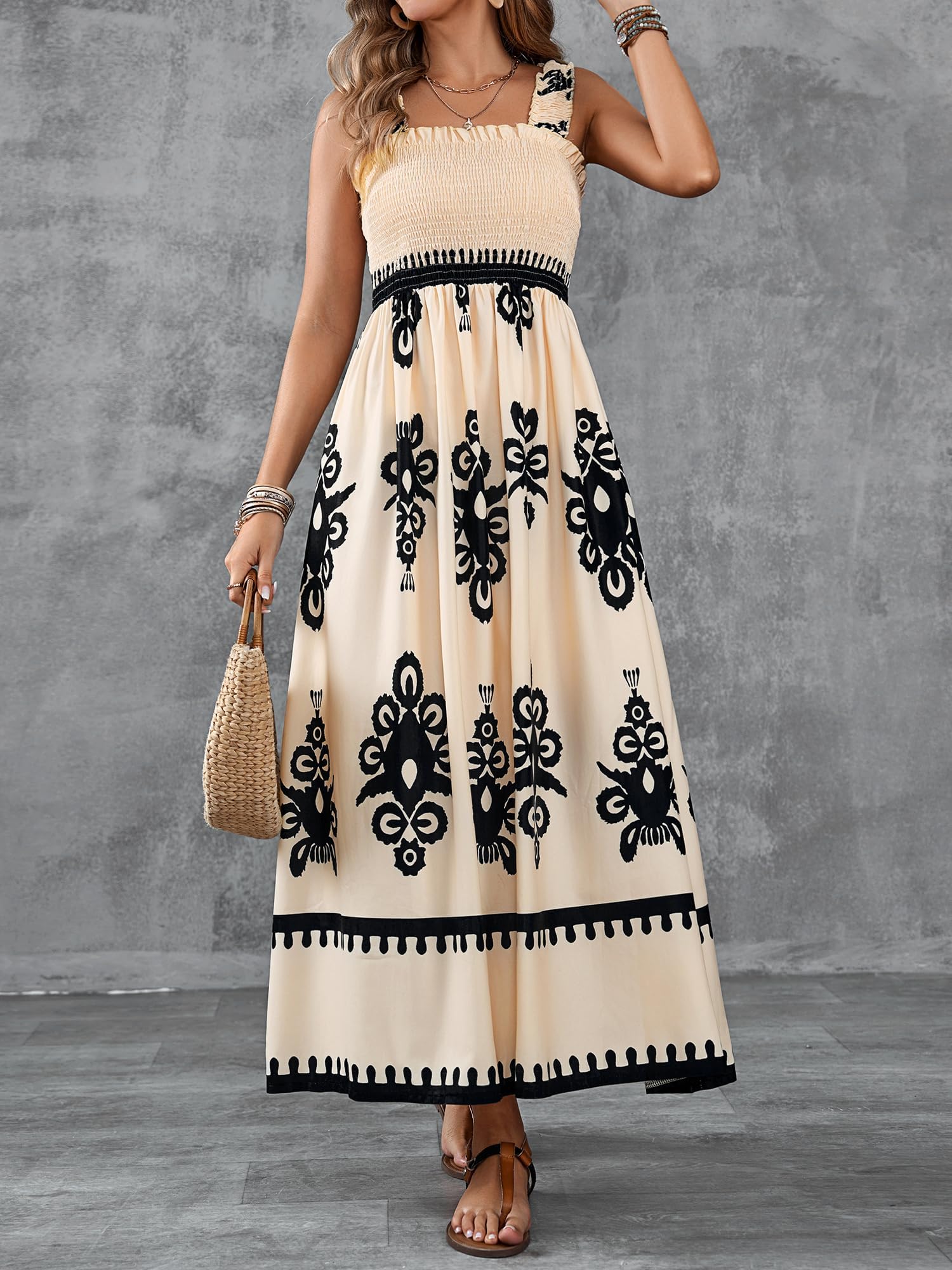 Boho Square Neck Maxi Dress for Women - Casual Long Summer Sundress, Flowy Beach Dress for Vacation, Spring & Summer 2025 | Perfect for Beach Getaways, Outdoor Parties & Casual Outings