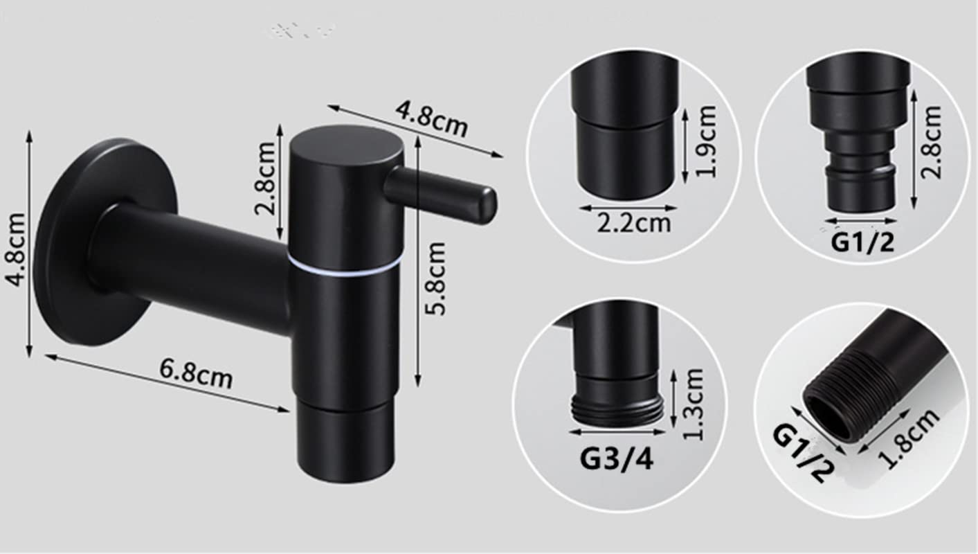 Wall Mounted Sink Laundry Faucet - Brass Bathroom Mop Pool Faucet with Cold Water Tap, Black Paint Finish for Modern Utility Rooms and Outdoor Spaces