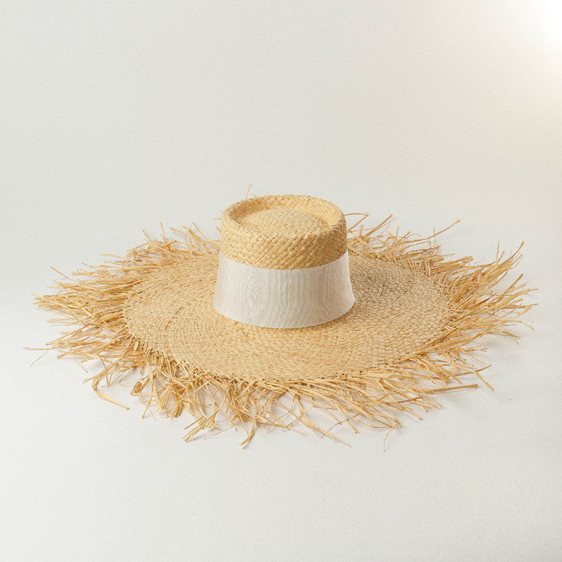 Stylish Flat Straw Hat for Women - UPF 50+ Sun Protection, Breathable Raffia Beach Hat - Perfect for Summer, Vacations, and Outdoor Activities
