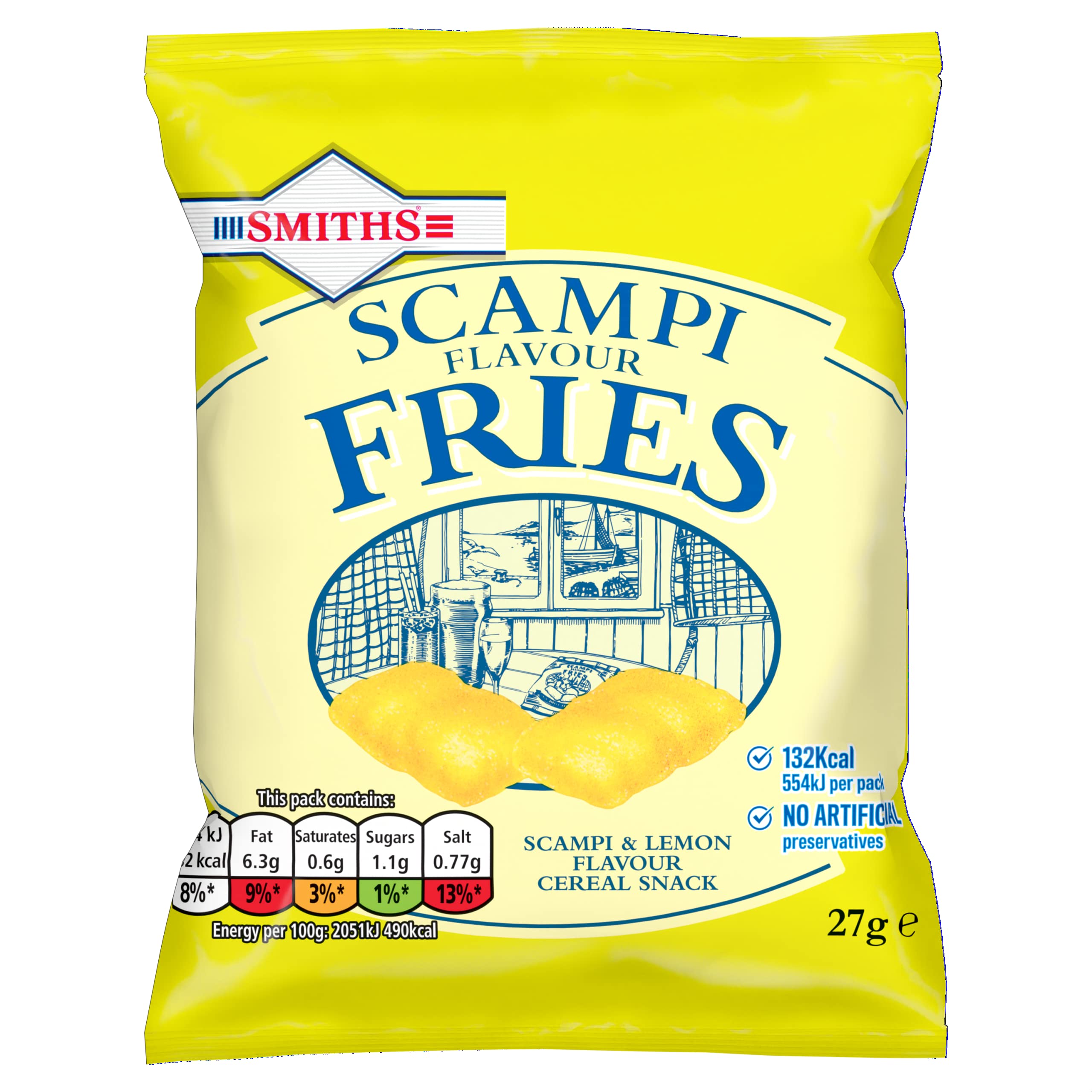 Smith's Scampi & Lemon Flavored Fries - Pub Style Savory Snacks, 27g (24 Pack) | Perfect for Parties, Game Nights & Office Snacking