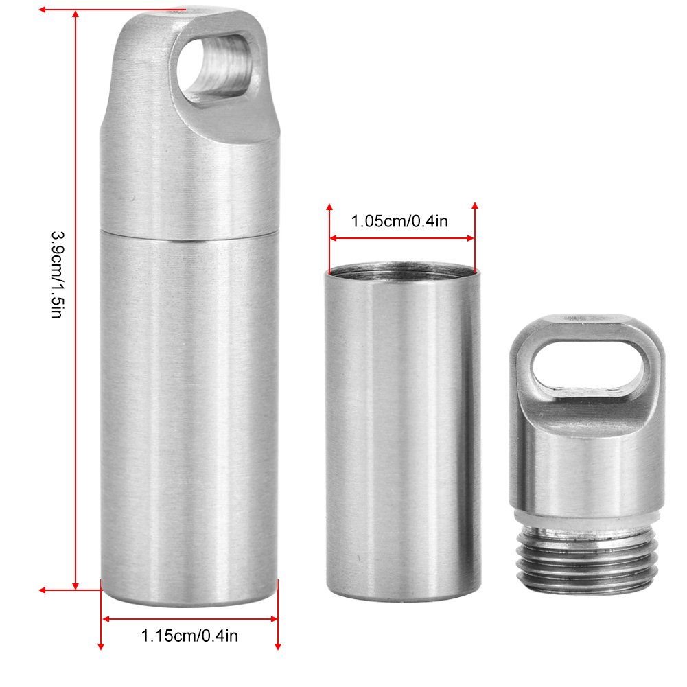 VGEBY Stainless Steel Pill Box Keychain - Waterproof Portable Medicine Container for Travel, Camping & Daily Use - Compact Pill Organizer for Vitamins, Pills & Medication Storage