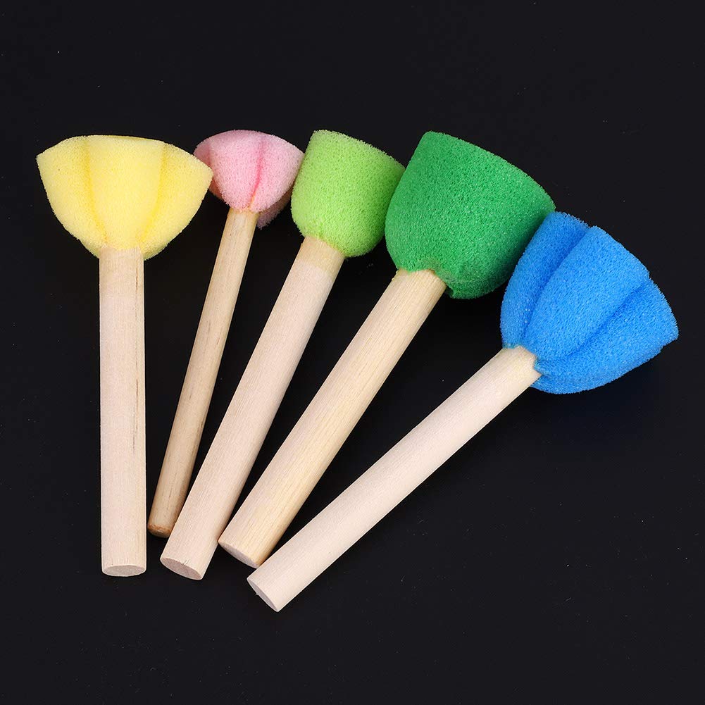 5-Piece Round Sponge Brushes for DIY Painting - Colorful Mini Sponge Stamp Brushes with Wooden Handles - Perfect for Kids Art Projects, Canvas Painting & Craft Supplies