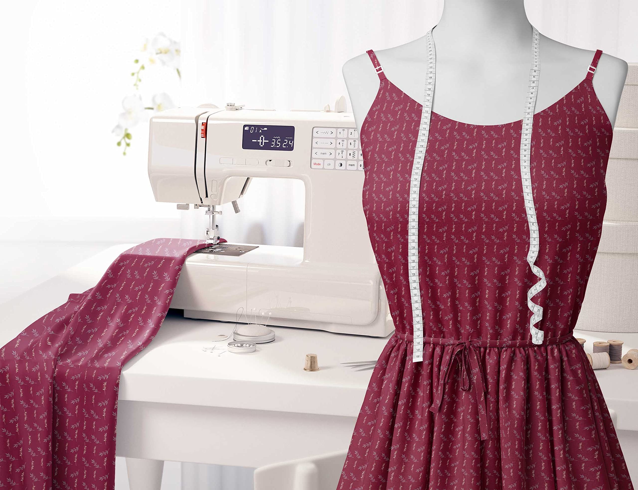 Soimoi Moss Georgette Red Fabric by The Yard - 42 Inch Wide Leaves Print Fabric for Dresses, Scarves & Home Decor | Nature-Inspired Elegant Printed Fabric for DIY Fashion & Interior Design Projects