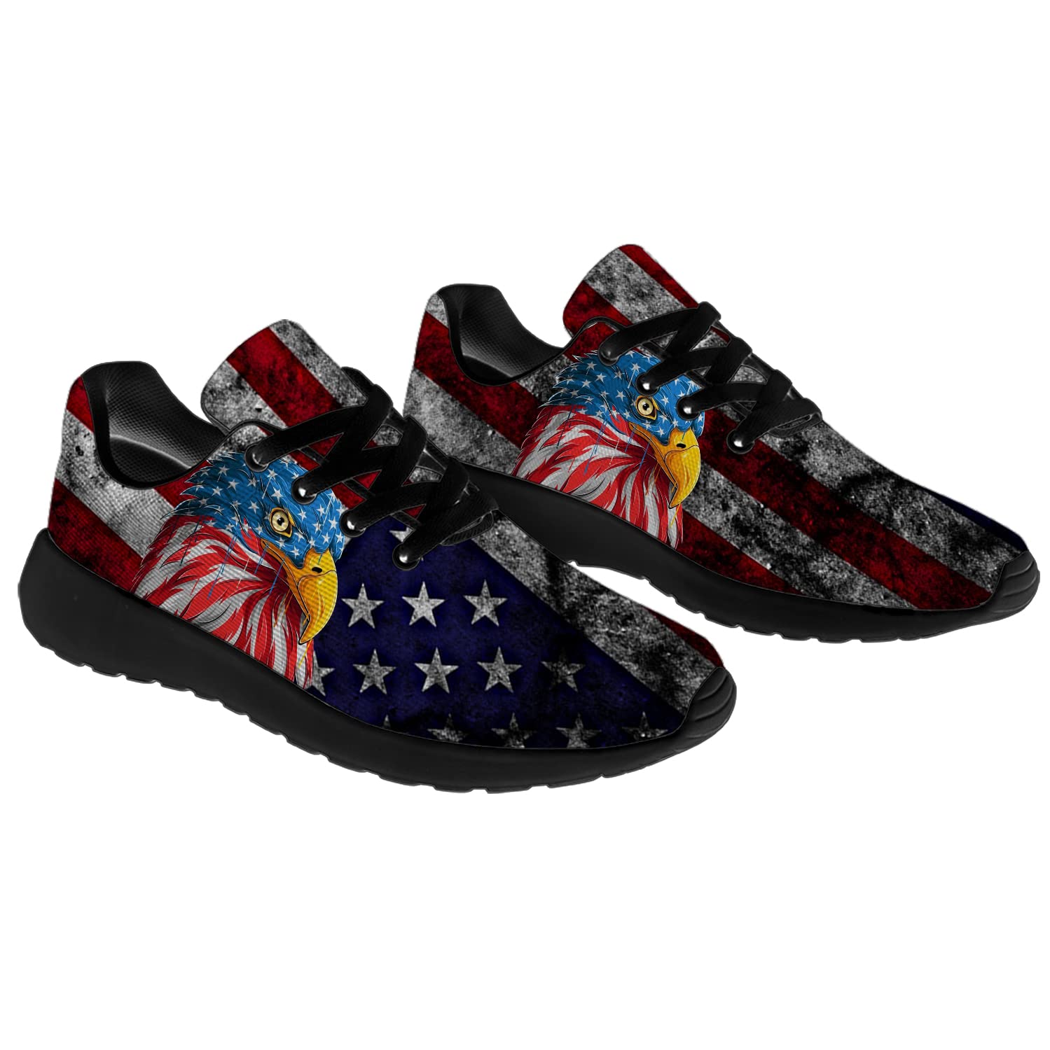 **American Flag Patriotic Sneakers for Men & Women - USA Flag Eagle Printed Running Walking Tennis Shoes - Comfortable Athletic Shoes for Outdoor Sports & Casual Wear - Size 10.5 Men/12 Women Black**