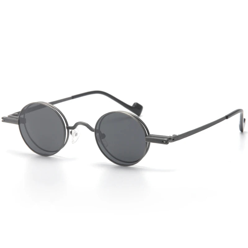 Aror Unisex Full Rim Round Alloy Eyeglasses with Flip-Up Sunglasses 76889 - Stylish & Durable for Outdoor Activities, Driving, and Fashion Accessories