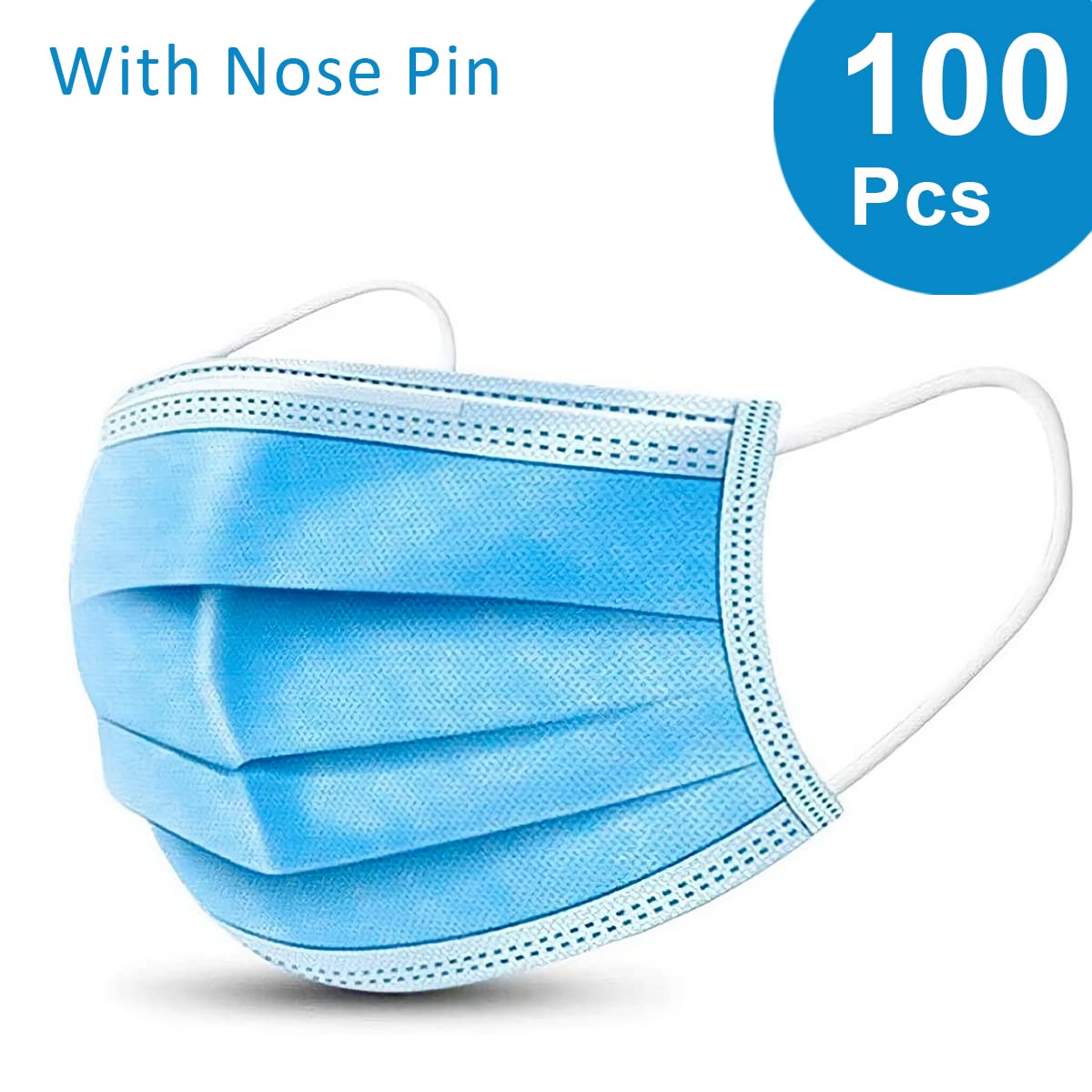 Premium Carent 3-Ply Disposable Face Masks with Nose Pin & Soft Ear Loops - Breathable, Anti-Pollution Surgical Masks for Men & Women - Meltblown Fabric Protection (100-Pack) - Ideal for Daily Commute, Office, Travel & Public Safety