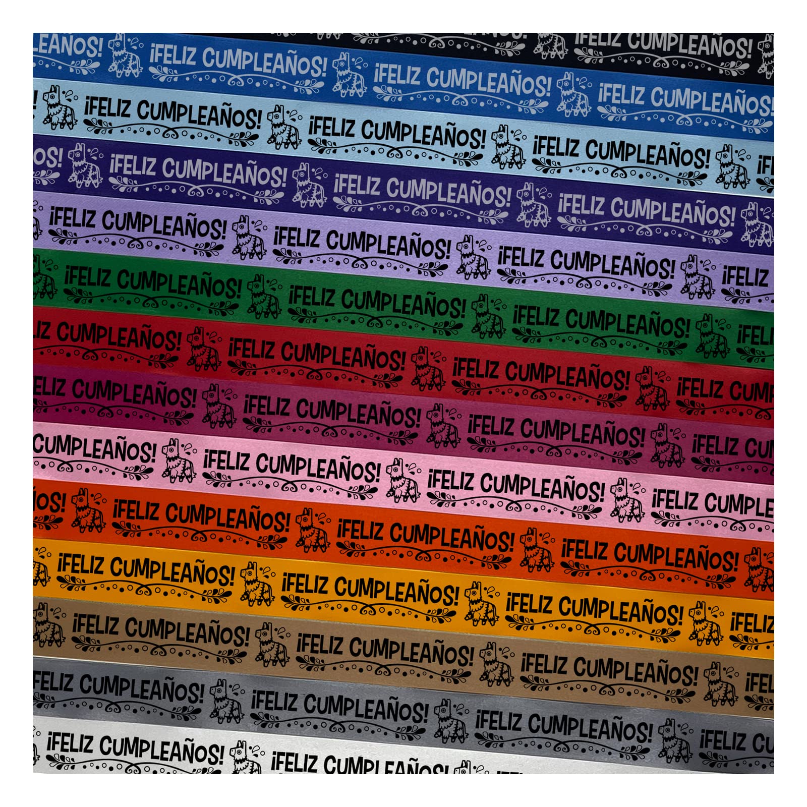 Happy Birthday Spanish Banner 'Feliz Cumpleaños' with Piñatas - 3 Yards Satin Ribbon for Gift Wrapping, DIY Crafts, Party Decor (1